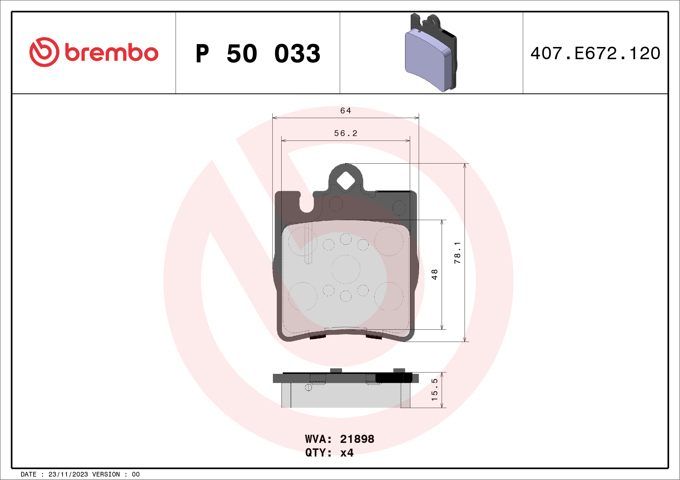 BREMBO Hátsó fékbetét P50033_BREMBO