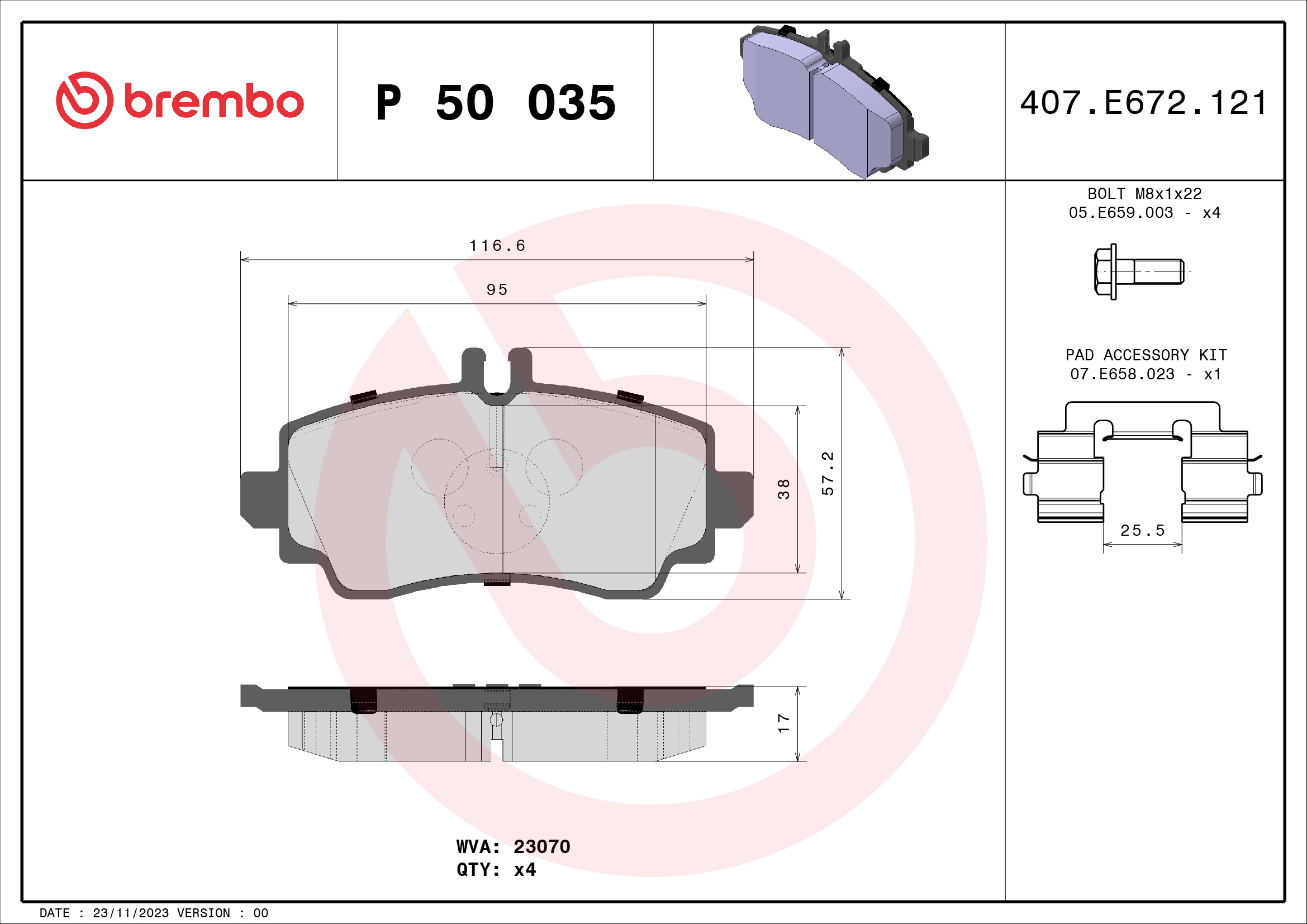 BREMBO Első fékbetét P50035_BREMBO