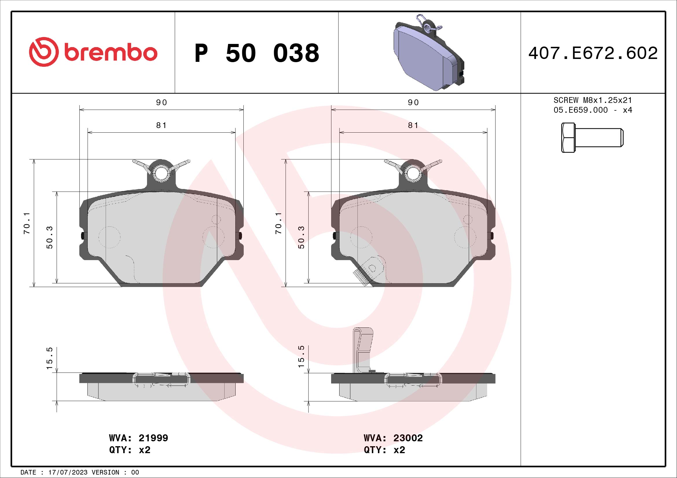 BREMBO Első fékbetét P50038_BREMBO