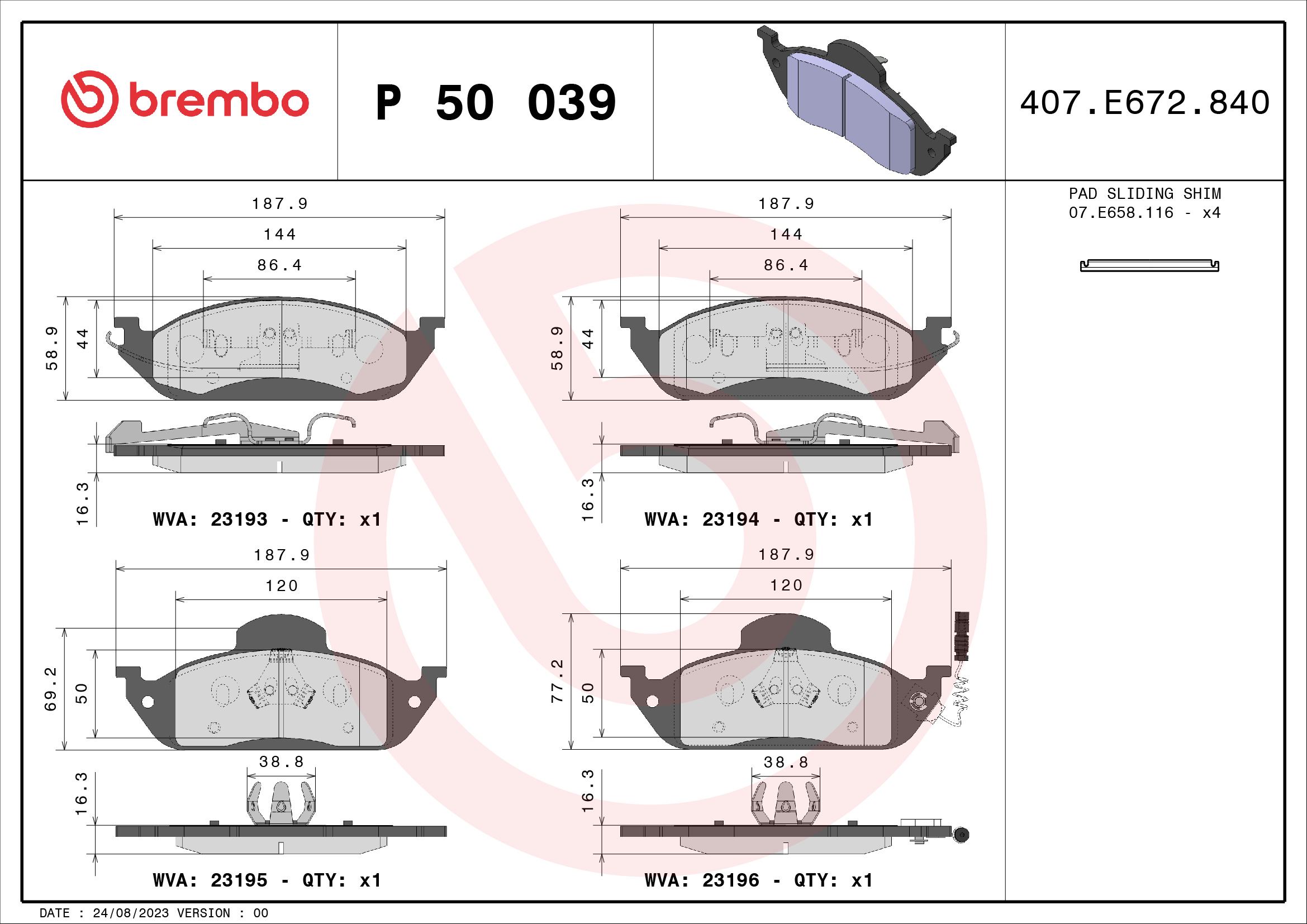 BREMBO Első fékbetét P50039_BREMBO