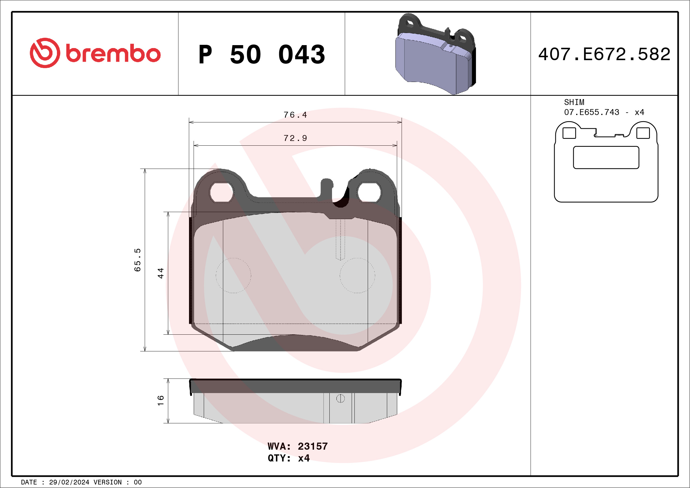 BREMBO Hátsó fékbetét P50043_BREMBO