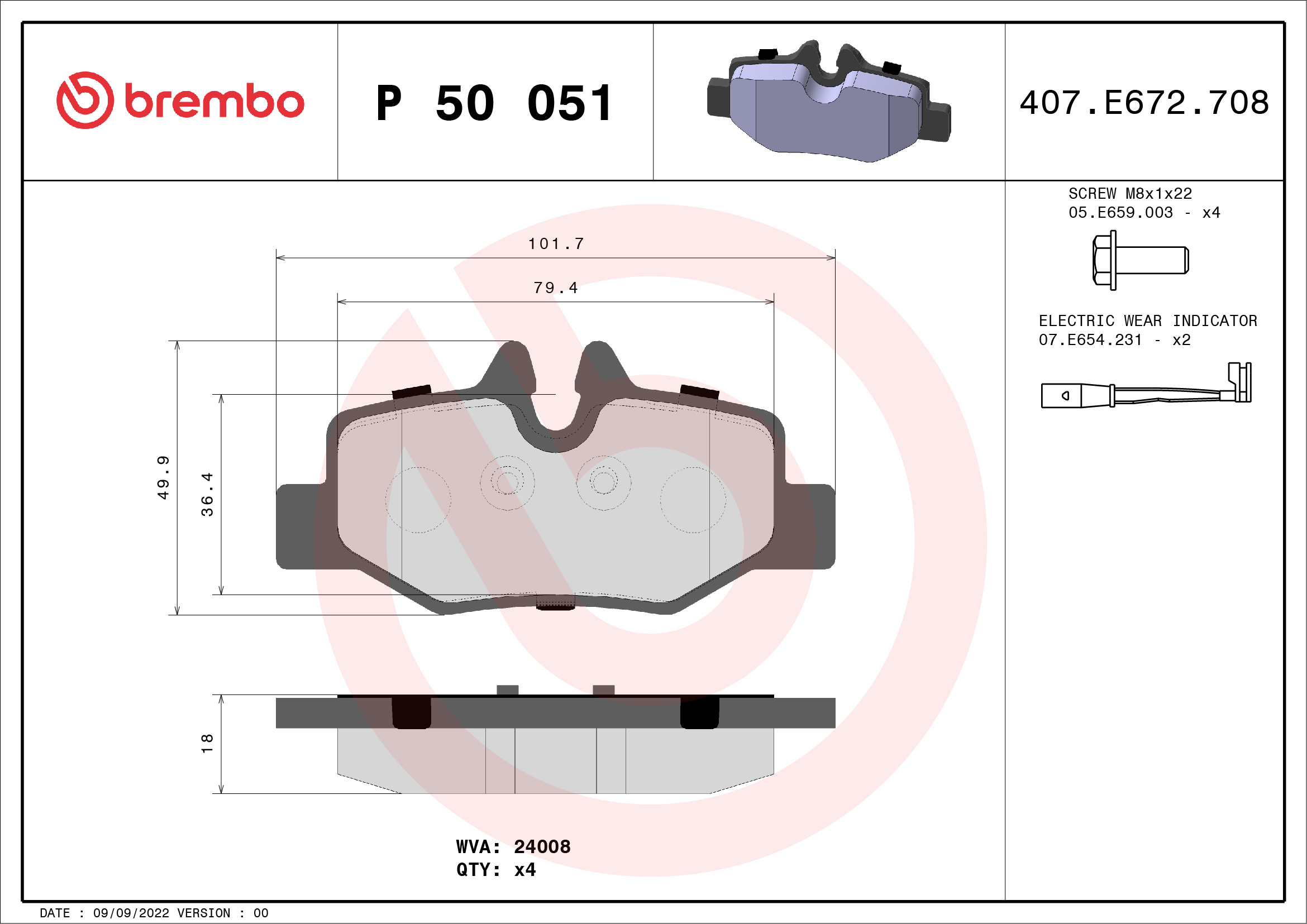 BREMBO Hátsó fékbetét P50051_BREMBO