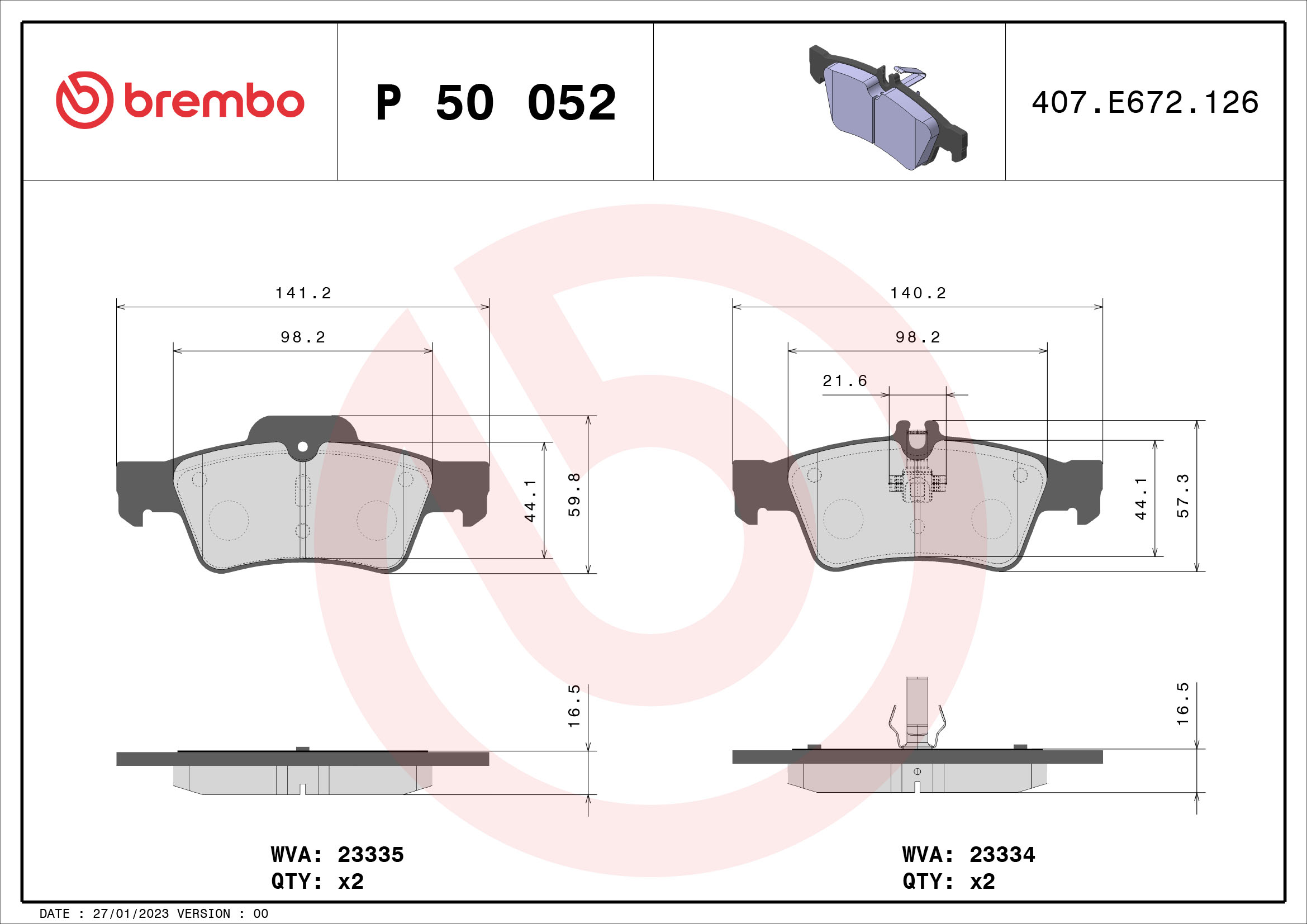 BREMBO Hátsó fékbetét P50052_BREMBO