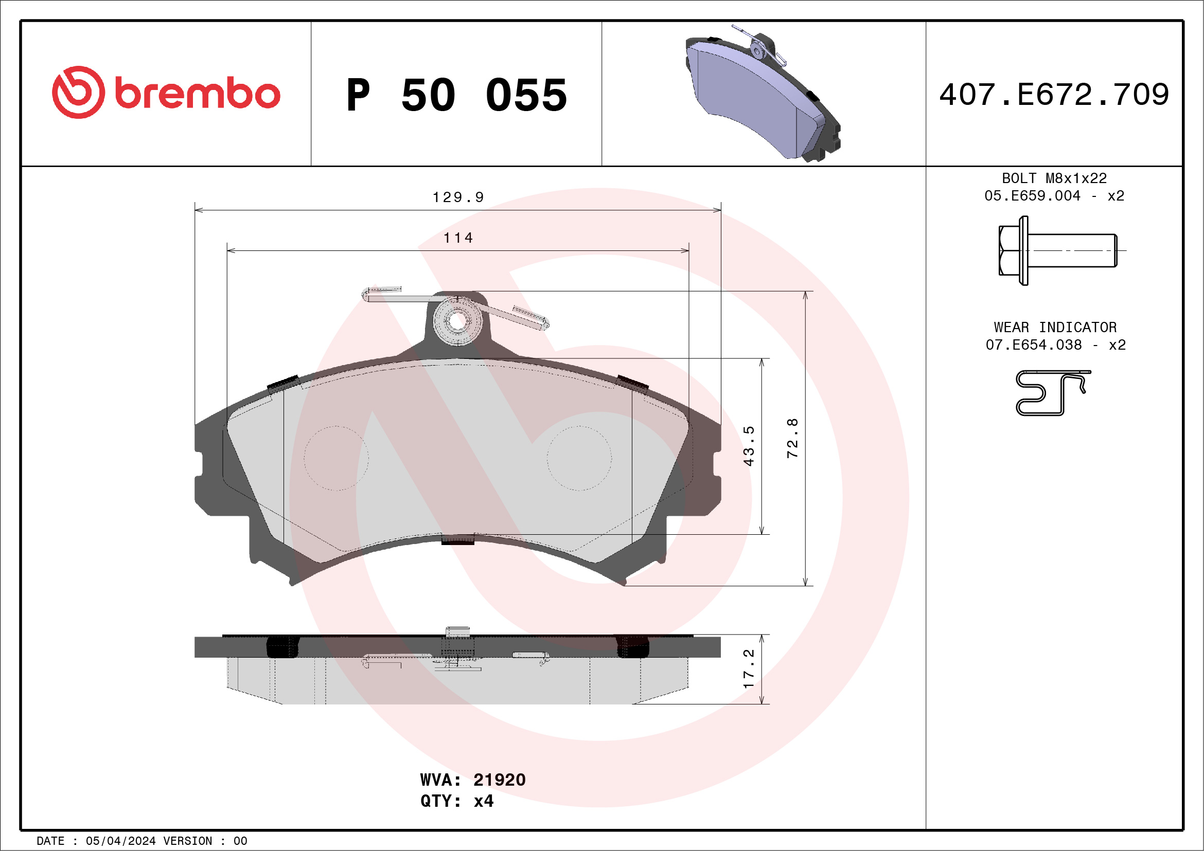 BREMBO Első fékbetét P50055_BREMBO