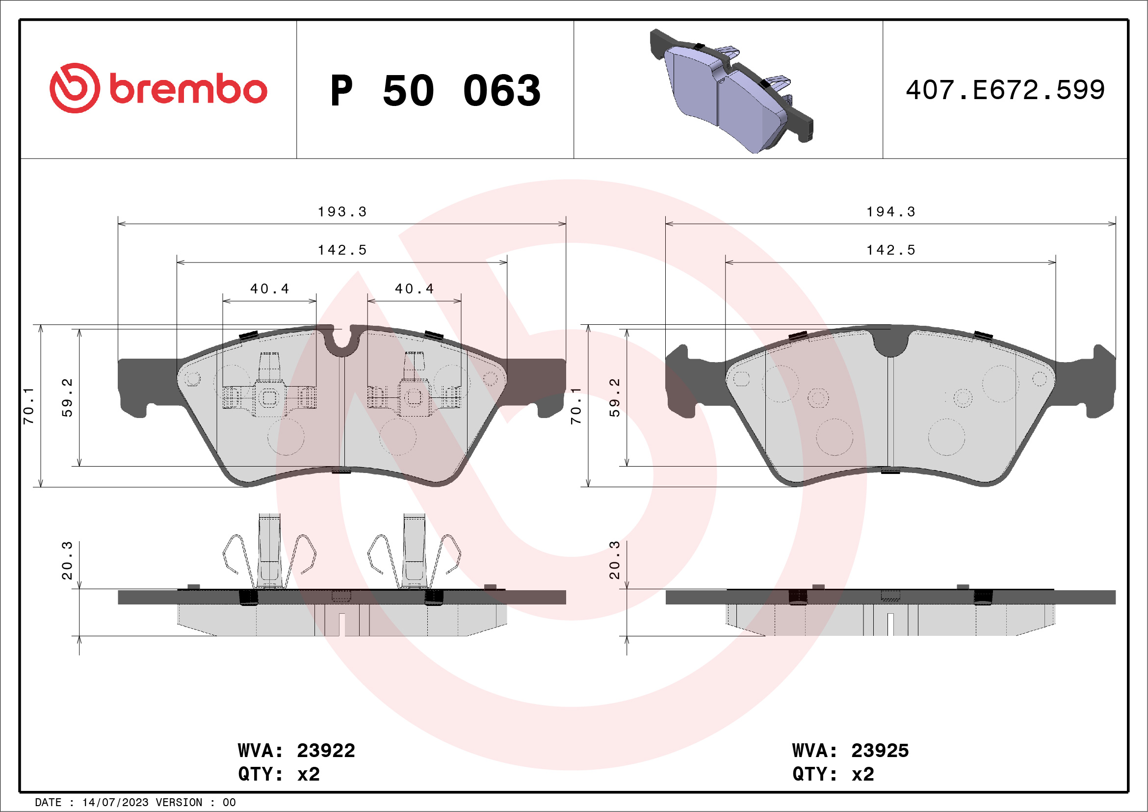 BREMBO Első fékbetét P50063_BREMBO