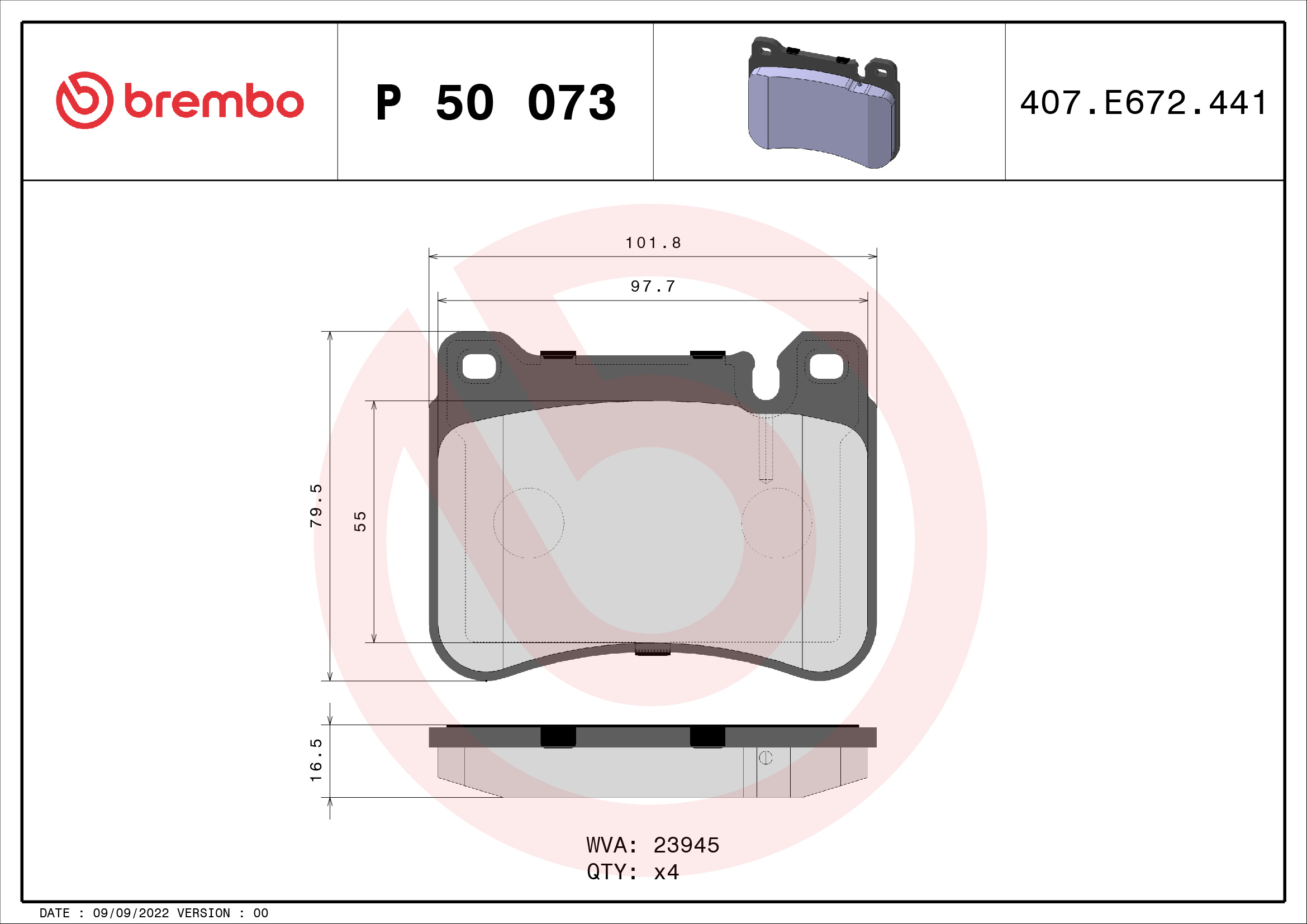 BREMBO Első fékbetét P50073_BREMBO