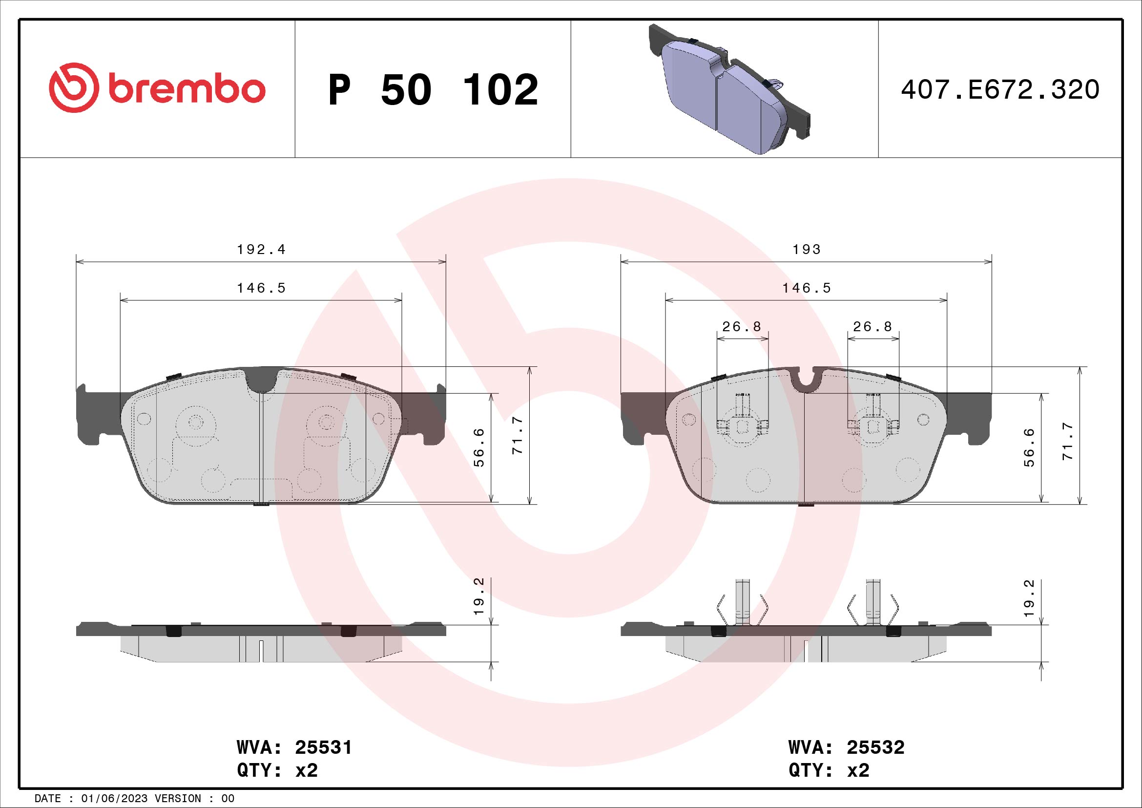 BREMBO Első fékbetét P50102_BREMBO