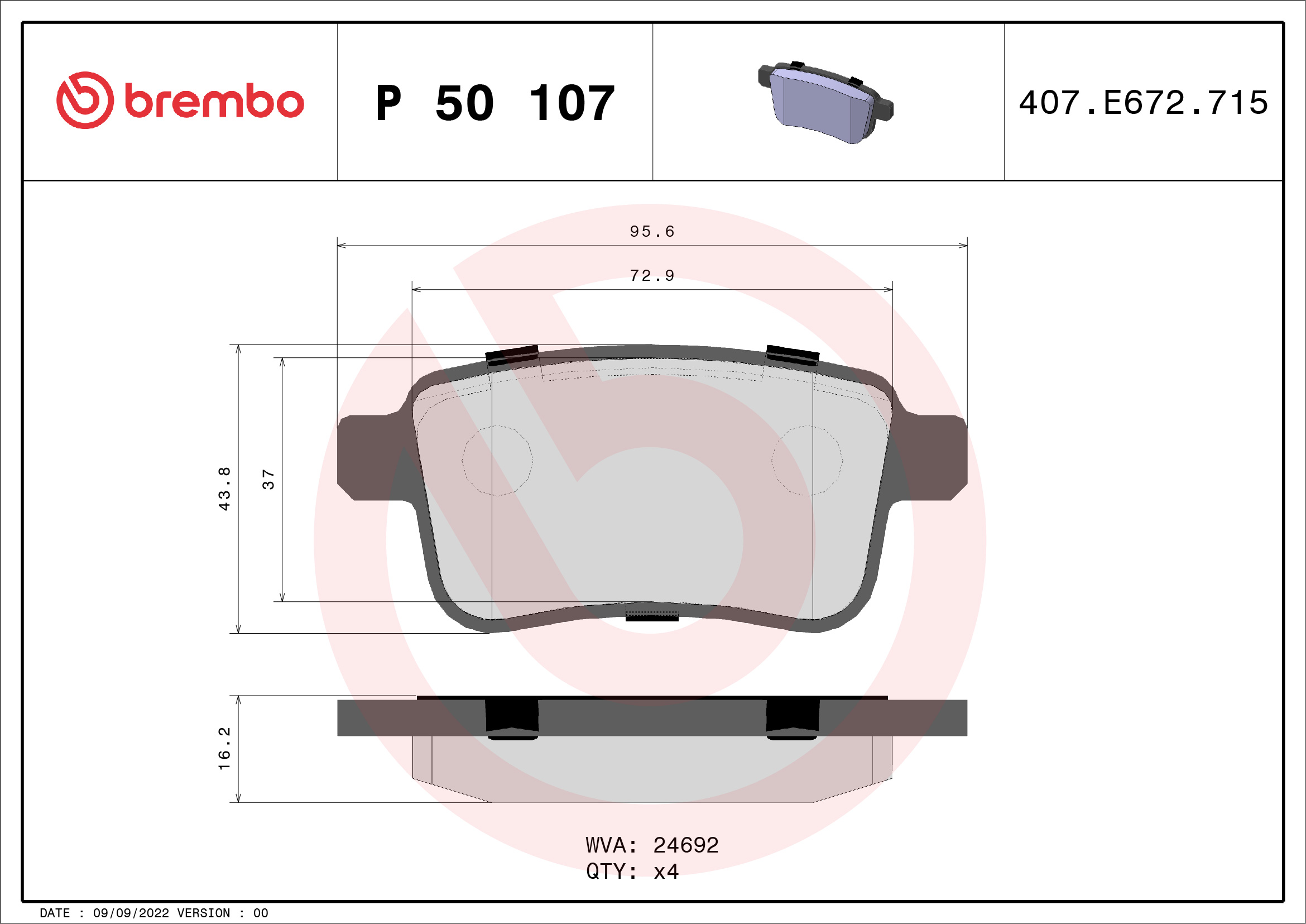 BREMBO Hátsó fékbetét P50107_BREMBO