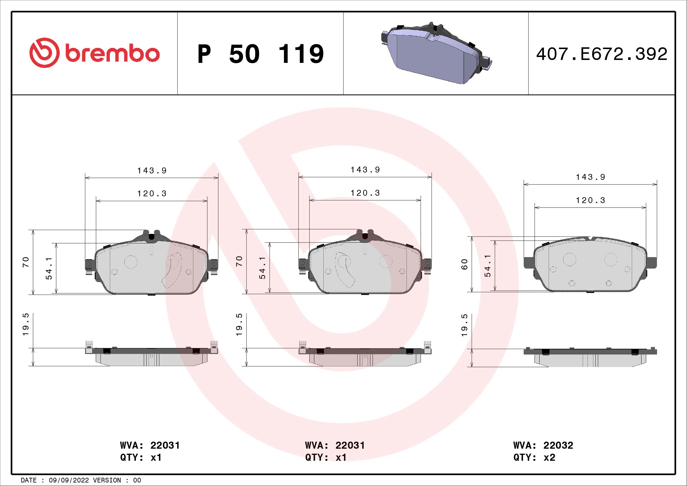 BREMBO Első fékbetét P50119_BREMBO