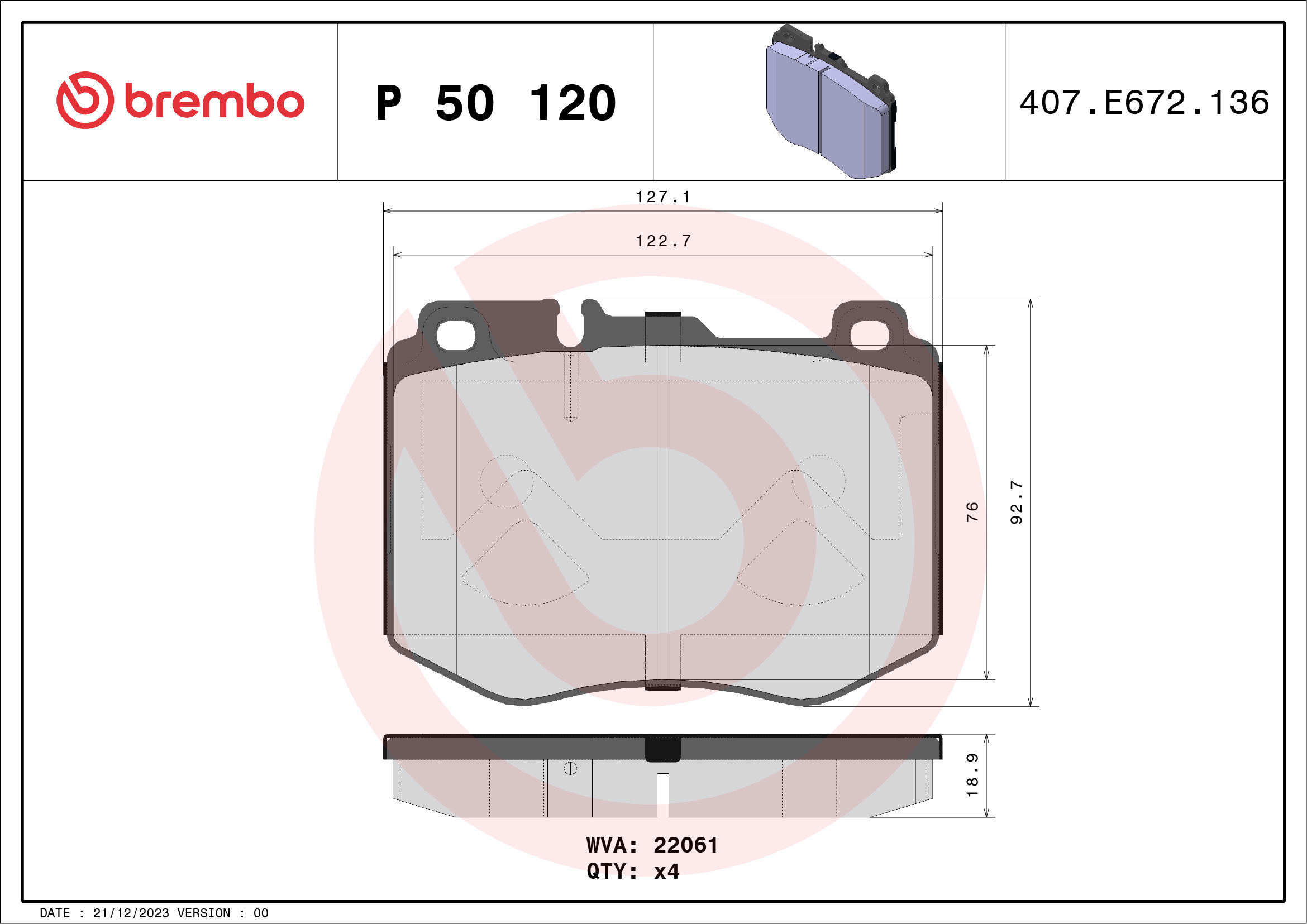 BREMBO Első fékbetét P50120_BREMBO