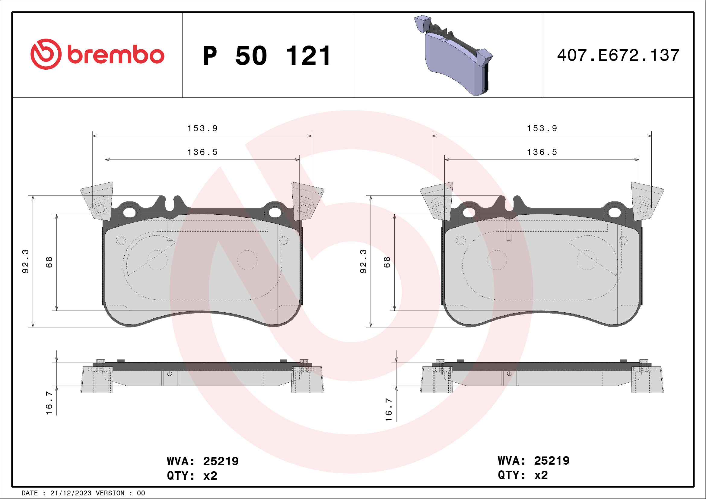 BREMBO Első fékbetét P50121_BREMBO