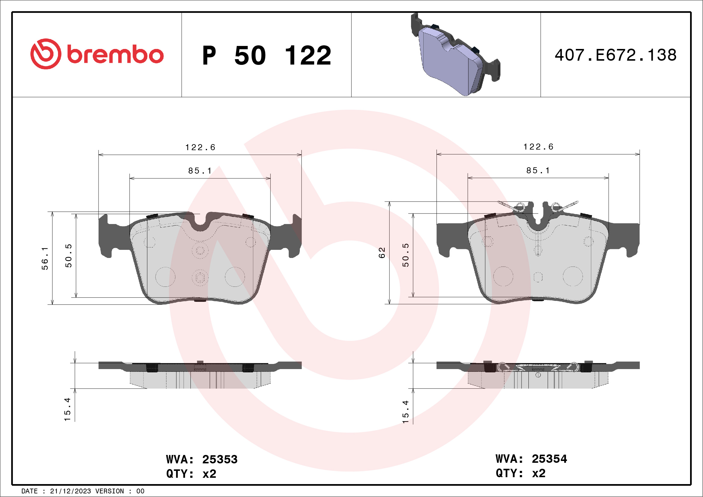 BREMBO Hátsó fékbetét P50122_BREMBO