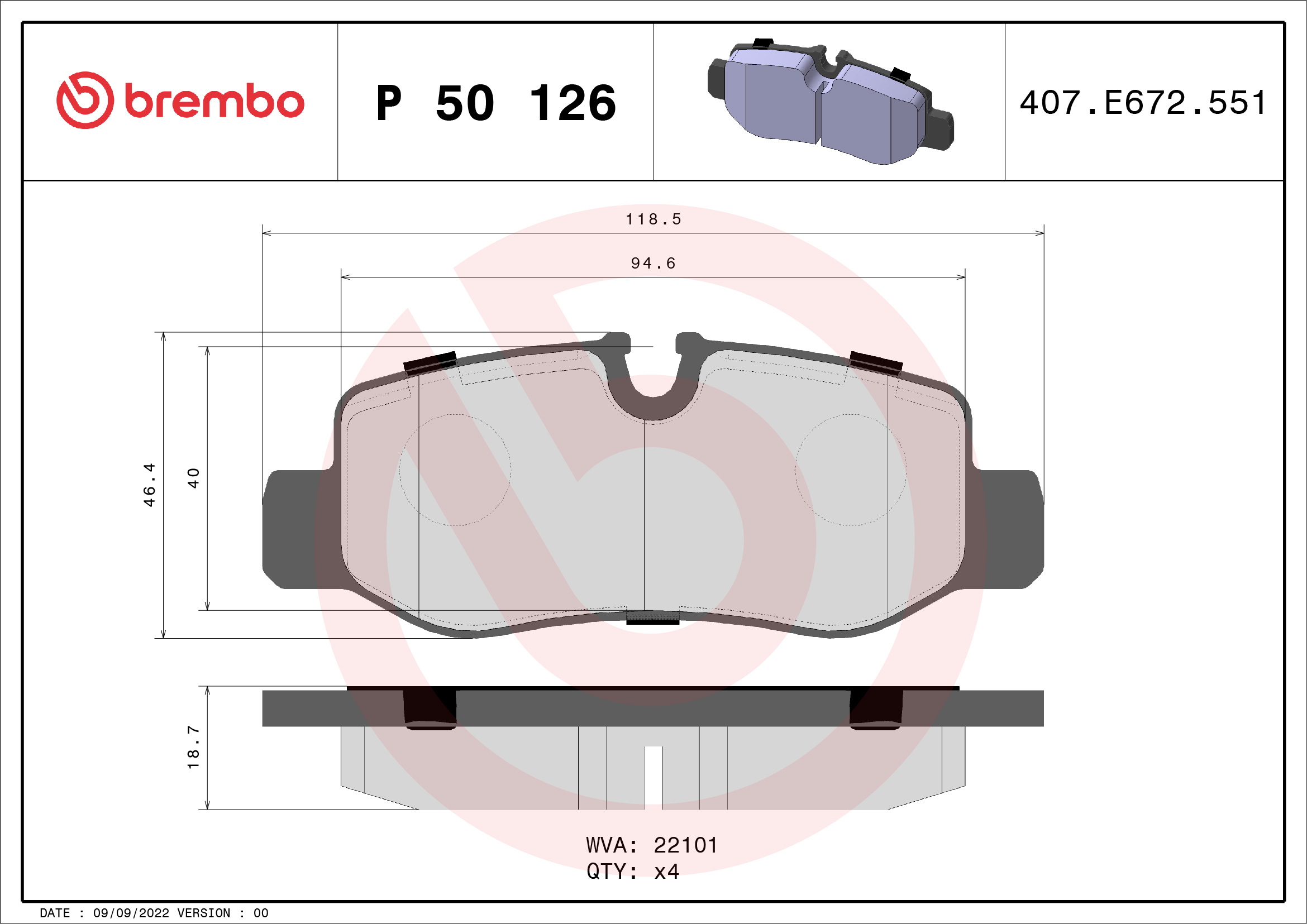 BREMBO Hátsó fékbetét P50126_BREMBO