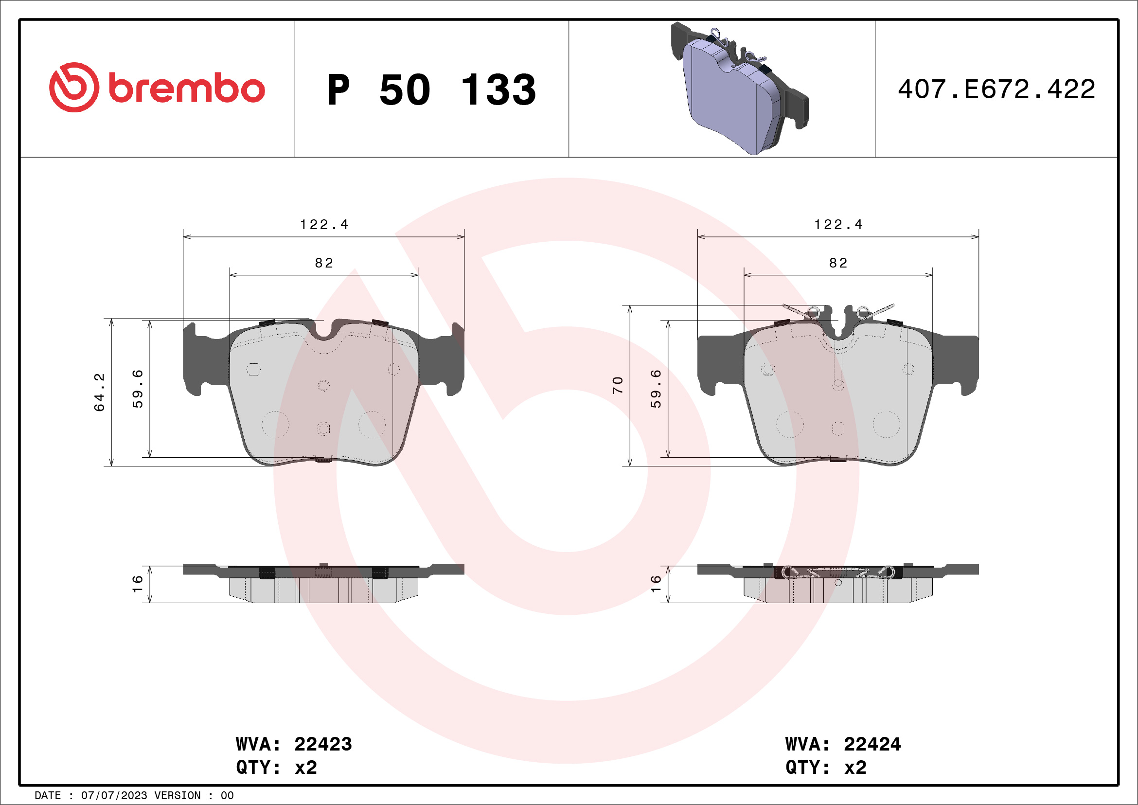 BREMBO P50133_BREMBO Hátsó fékbetét