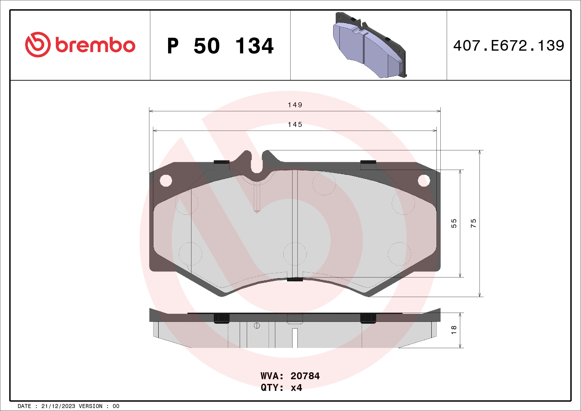 BREMBO Fékbetét, mind P50134_BREMBO