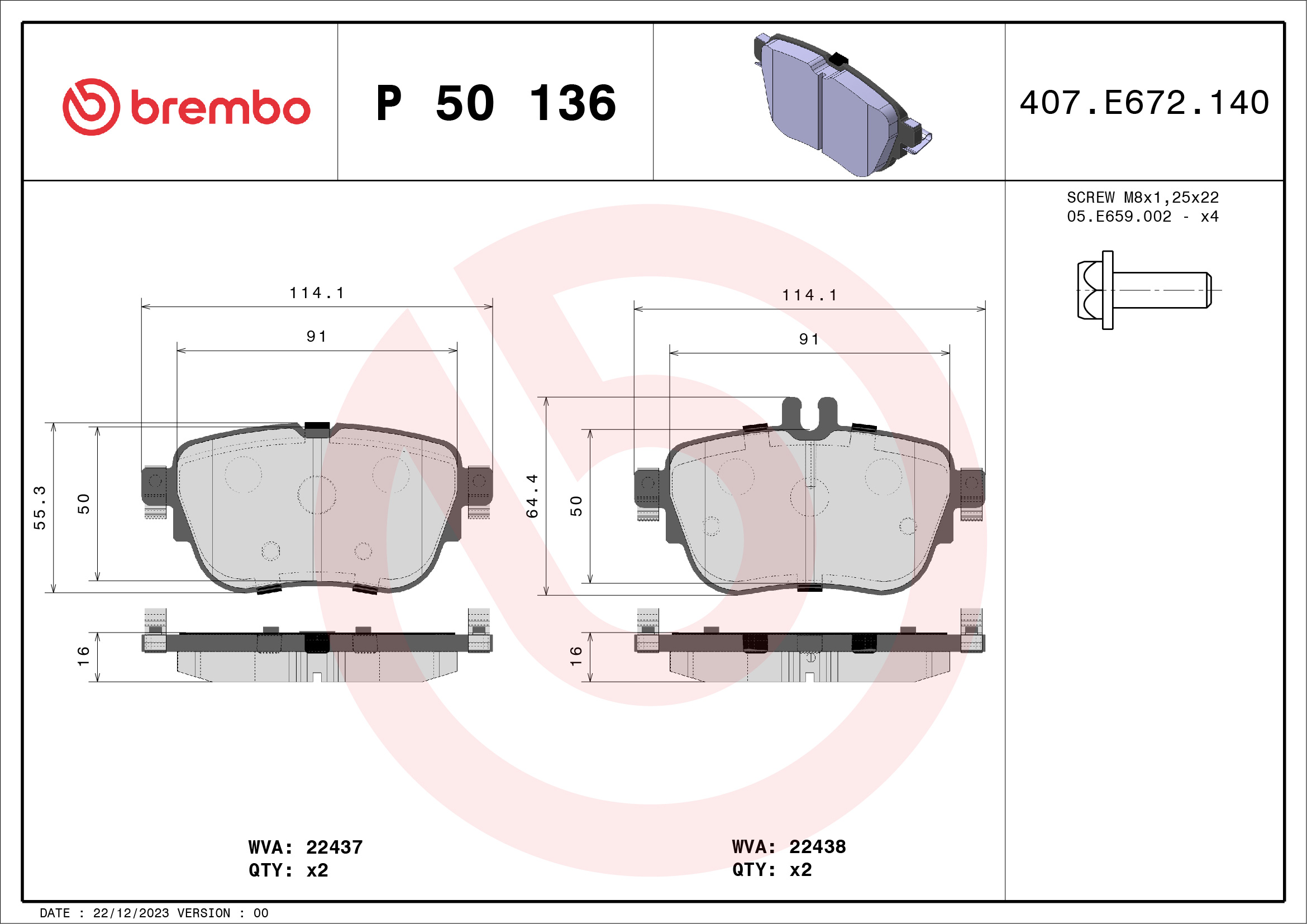 BREMBO Hátsó fékbetét P50136_BREMBO