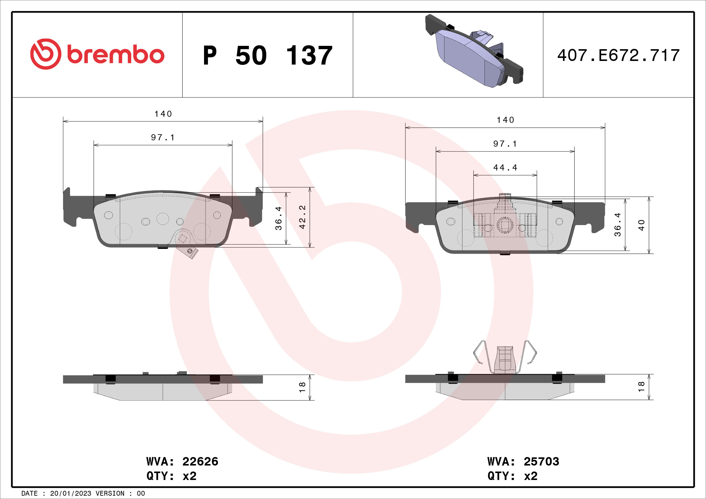 BREMBO Fékbetét, mind P50137_BREMBO