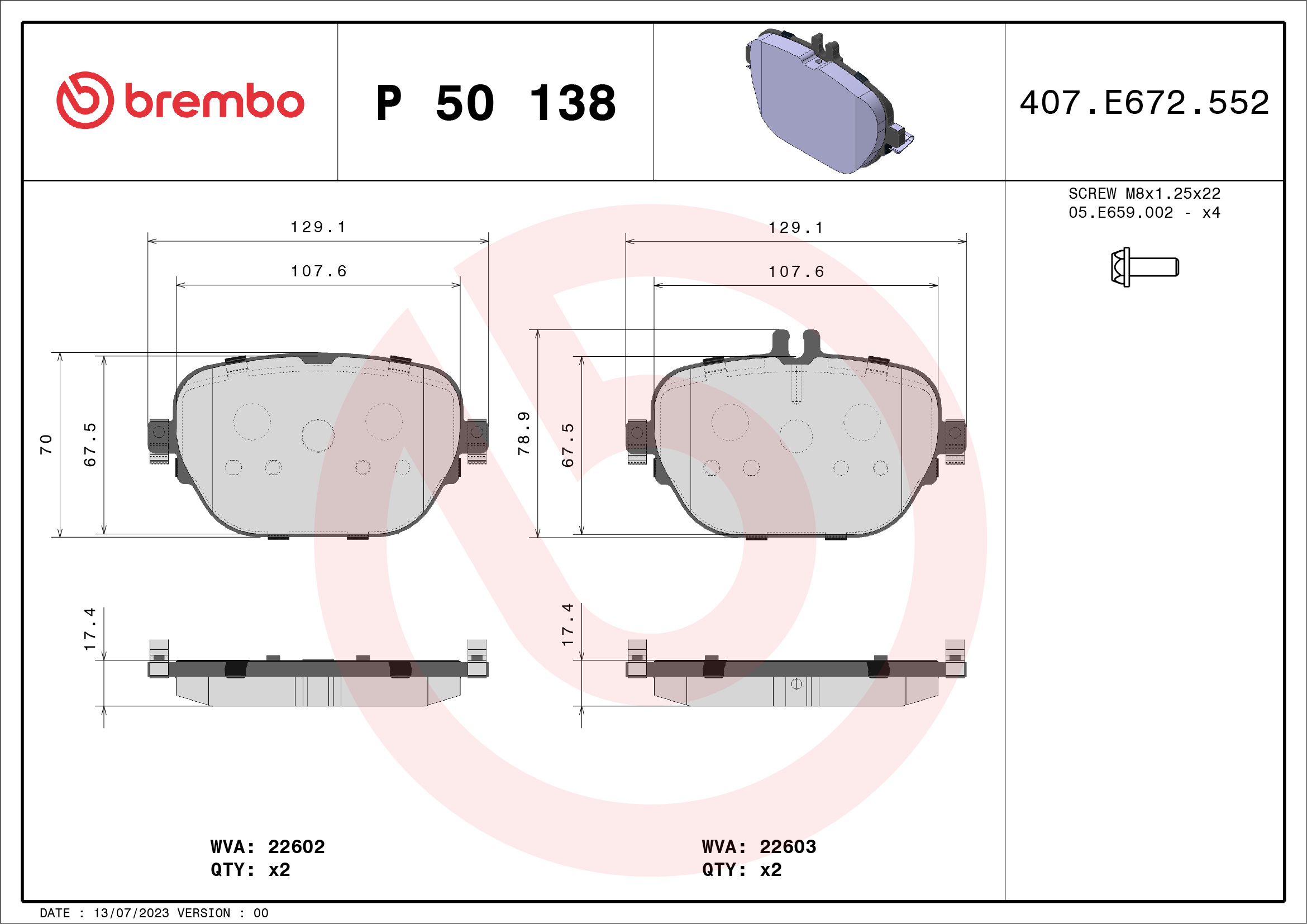 BREMBO Fékbetét, mind P50138_BREMBO