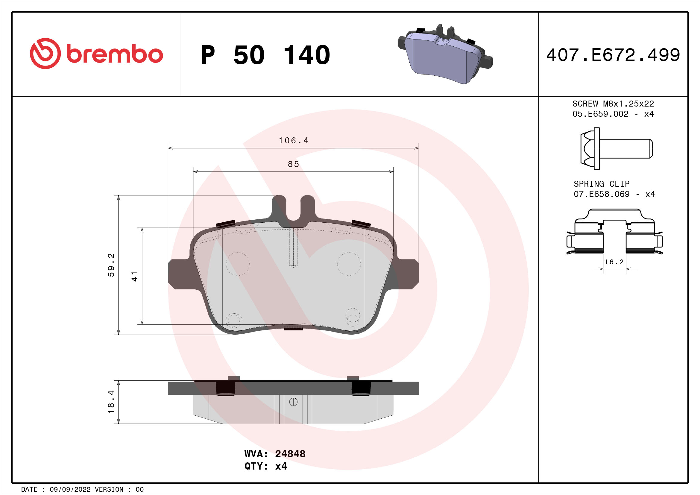 BREMBO Fékbetét, mind P50140_BREMBO