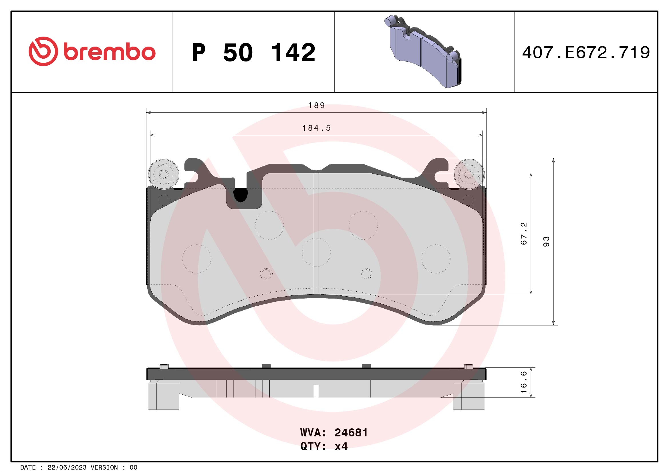 BREMBO Fékbetét, mind P50142_BREMBO