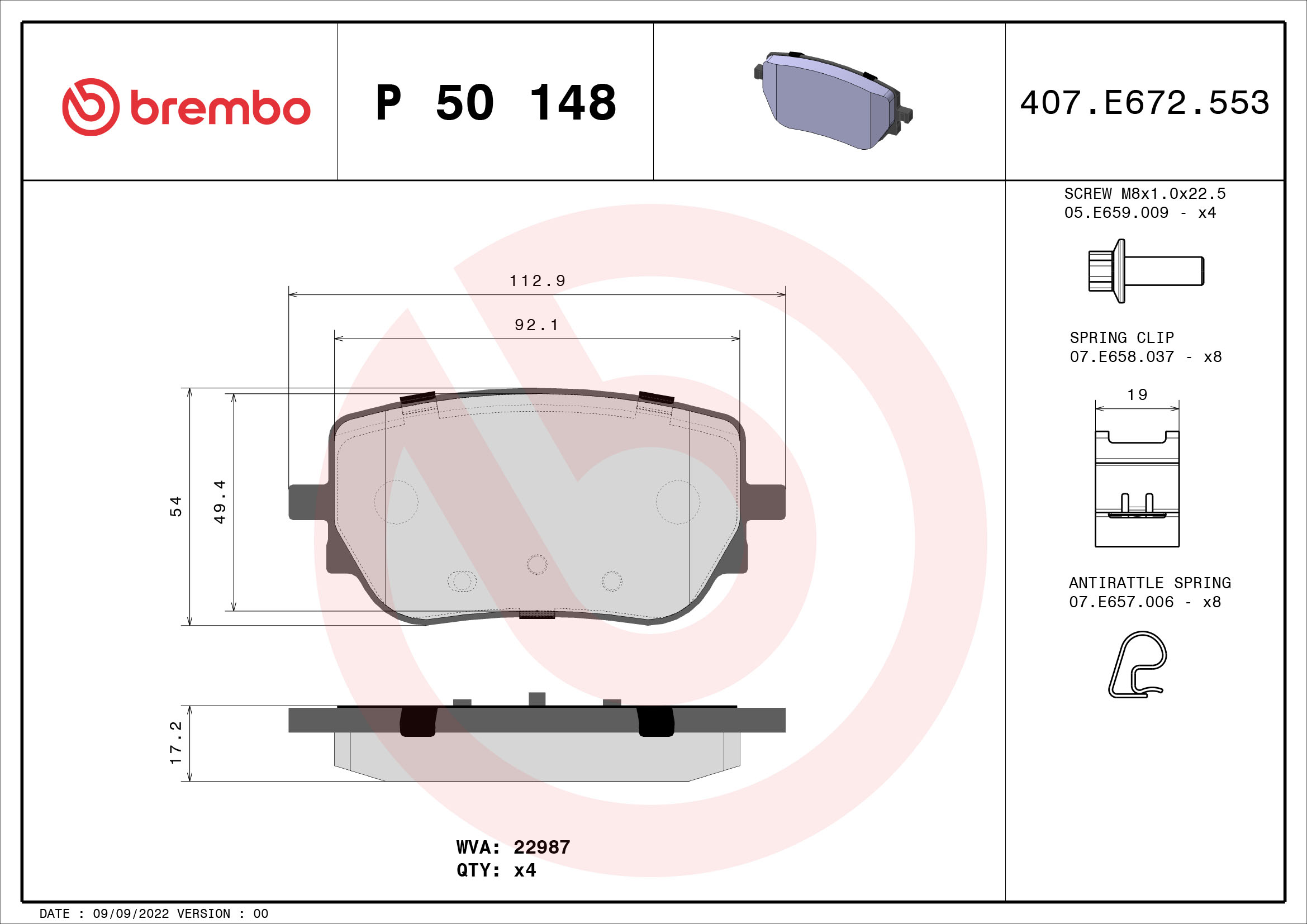 BREMBO Fékbetét, mind P50148_BREMBO