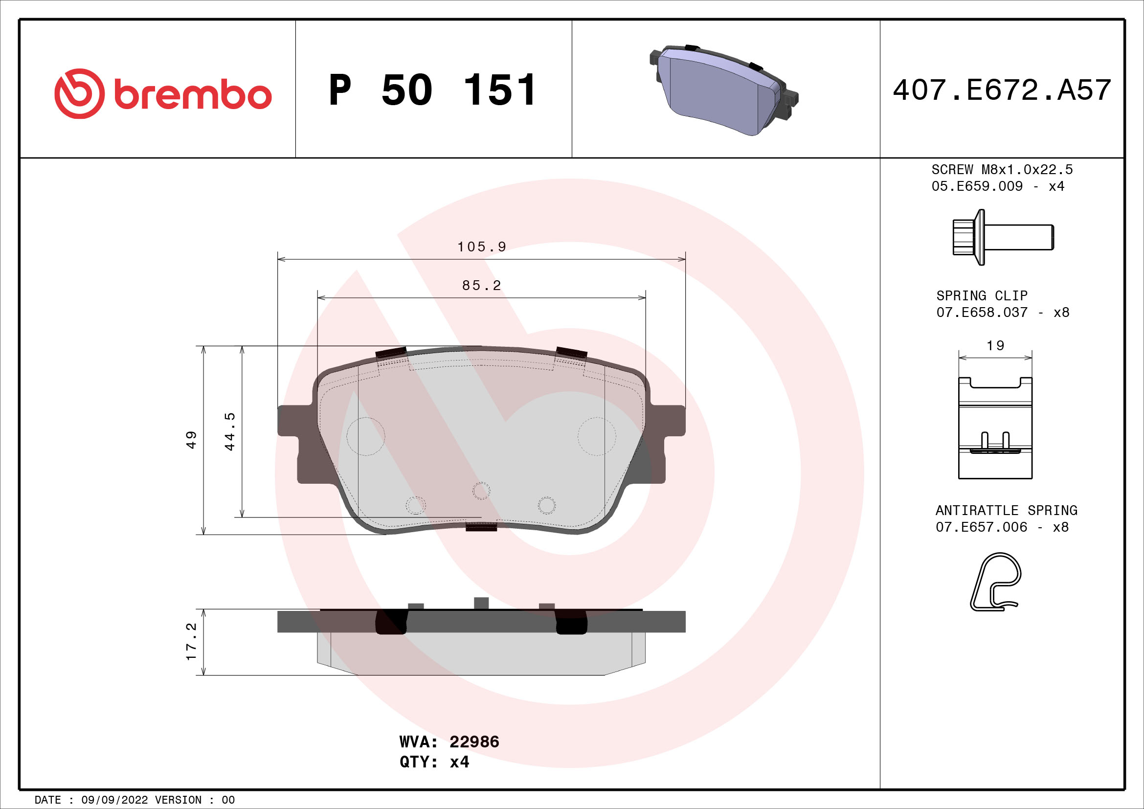 BREMBO Hátsó fékbetét P50151_BREMBO