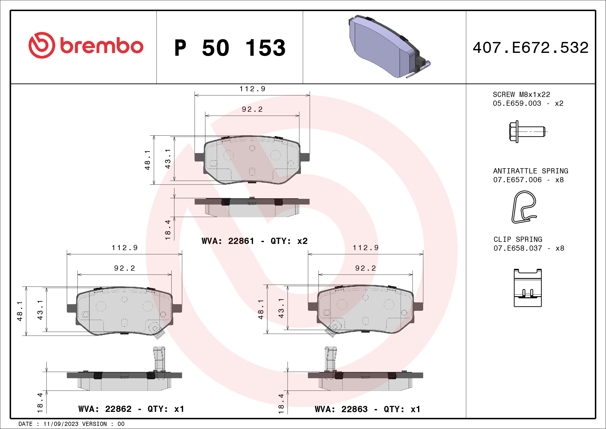 BREMBO Fékbetét, mind P50153_BREMBO