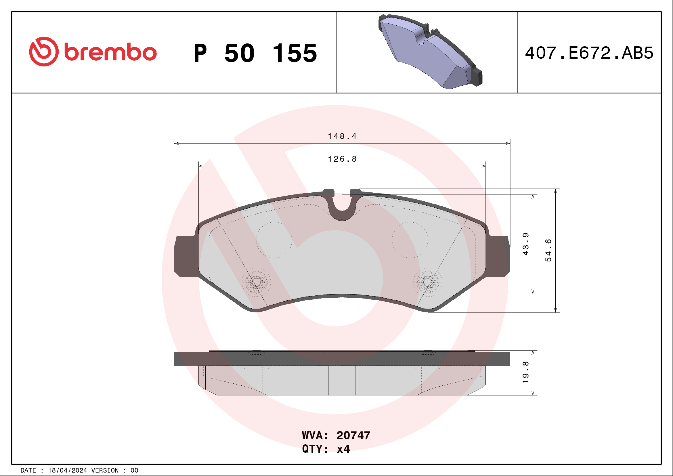 BREMBO Hátsó fékbetét P50155_BREMBO