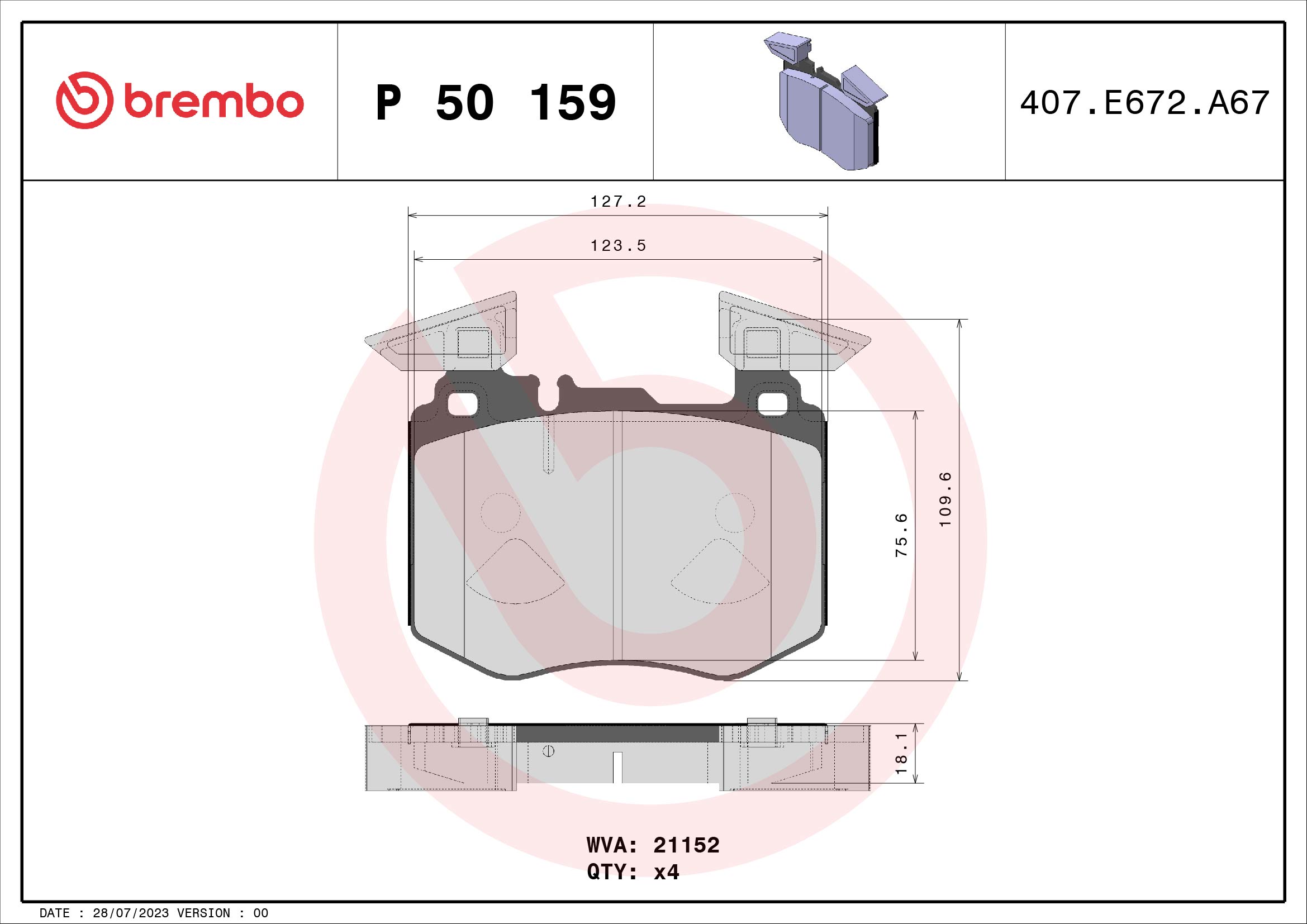 BREMBO Fékbetét, mind P50159_BREMBO