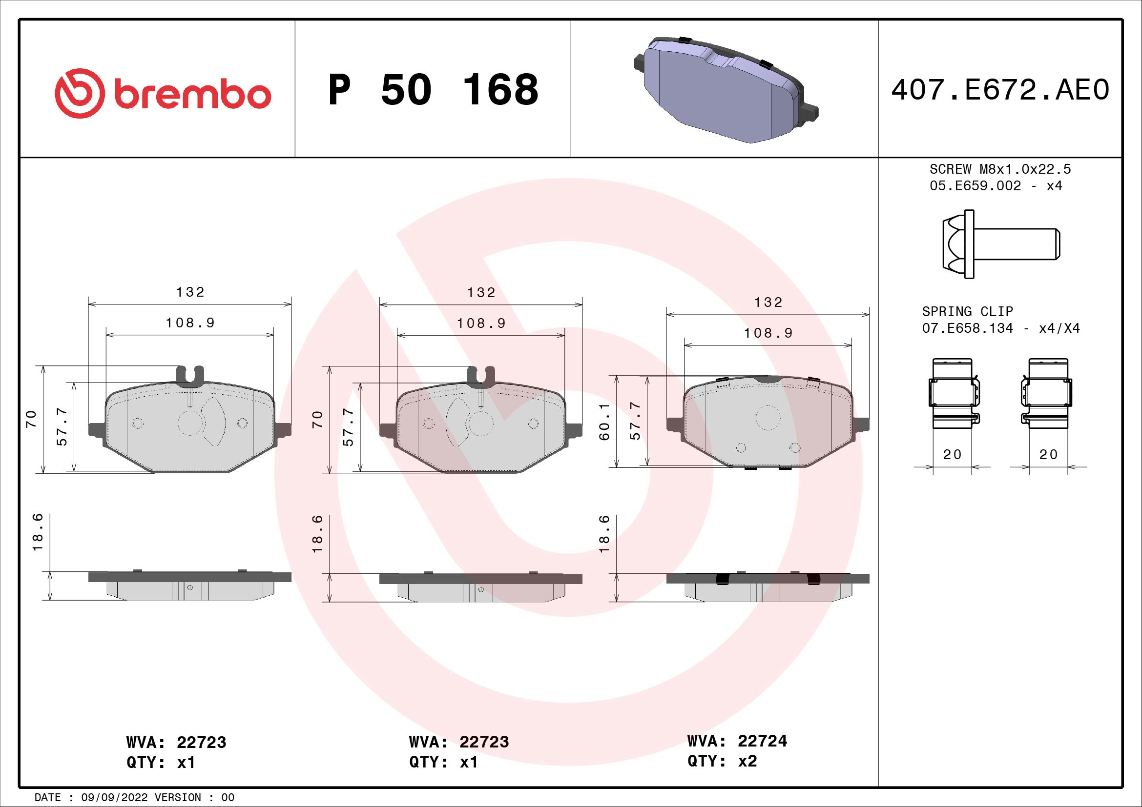 BREMBO Fékbetét, mind P50168_BREMBO