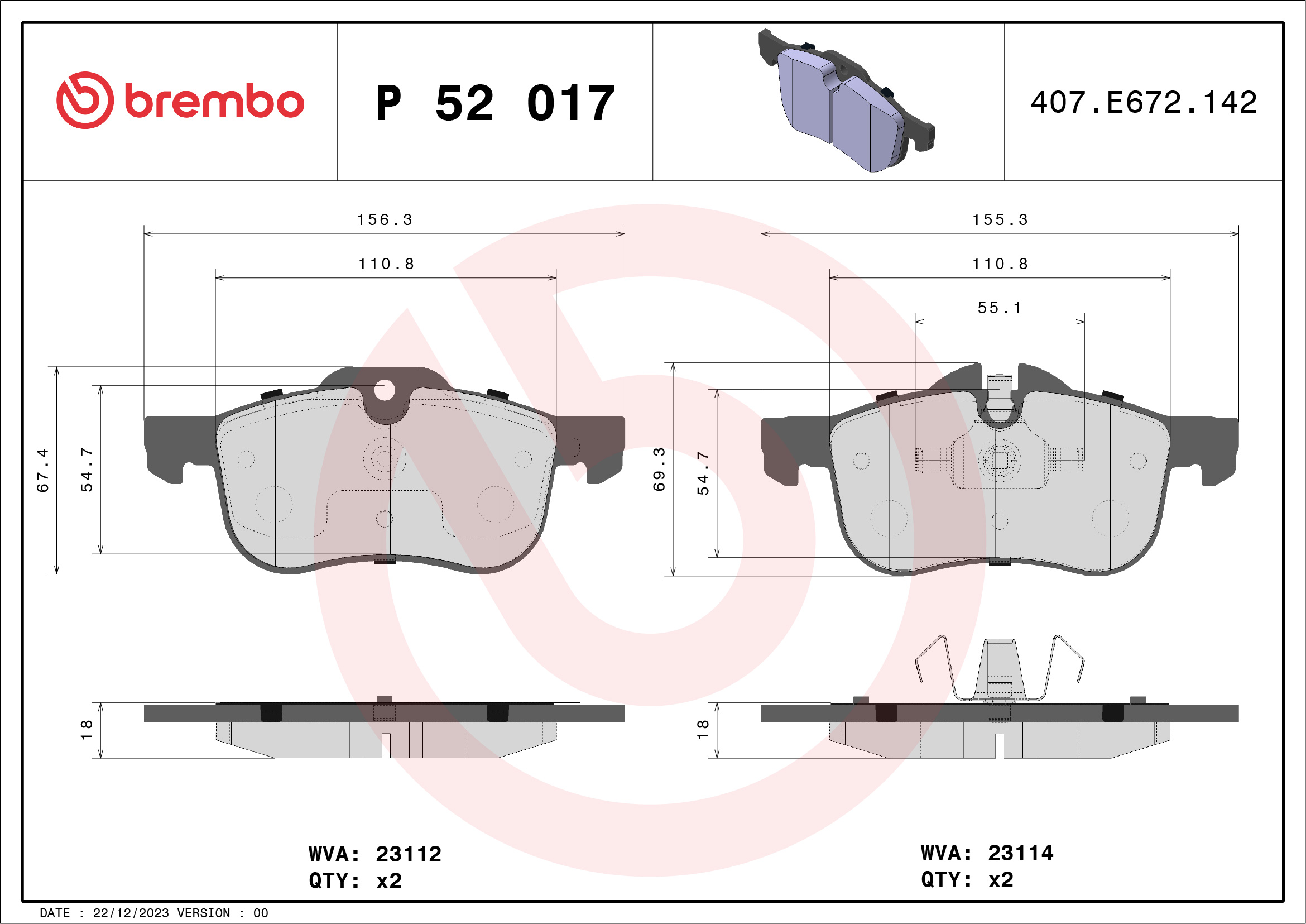 BREMBO Első fékbetét P52017_BREMBO