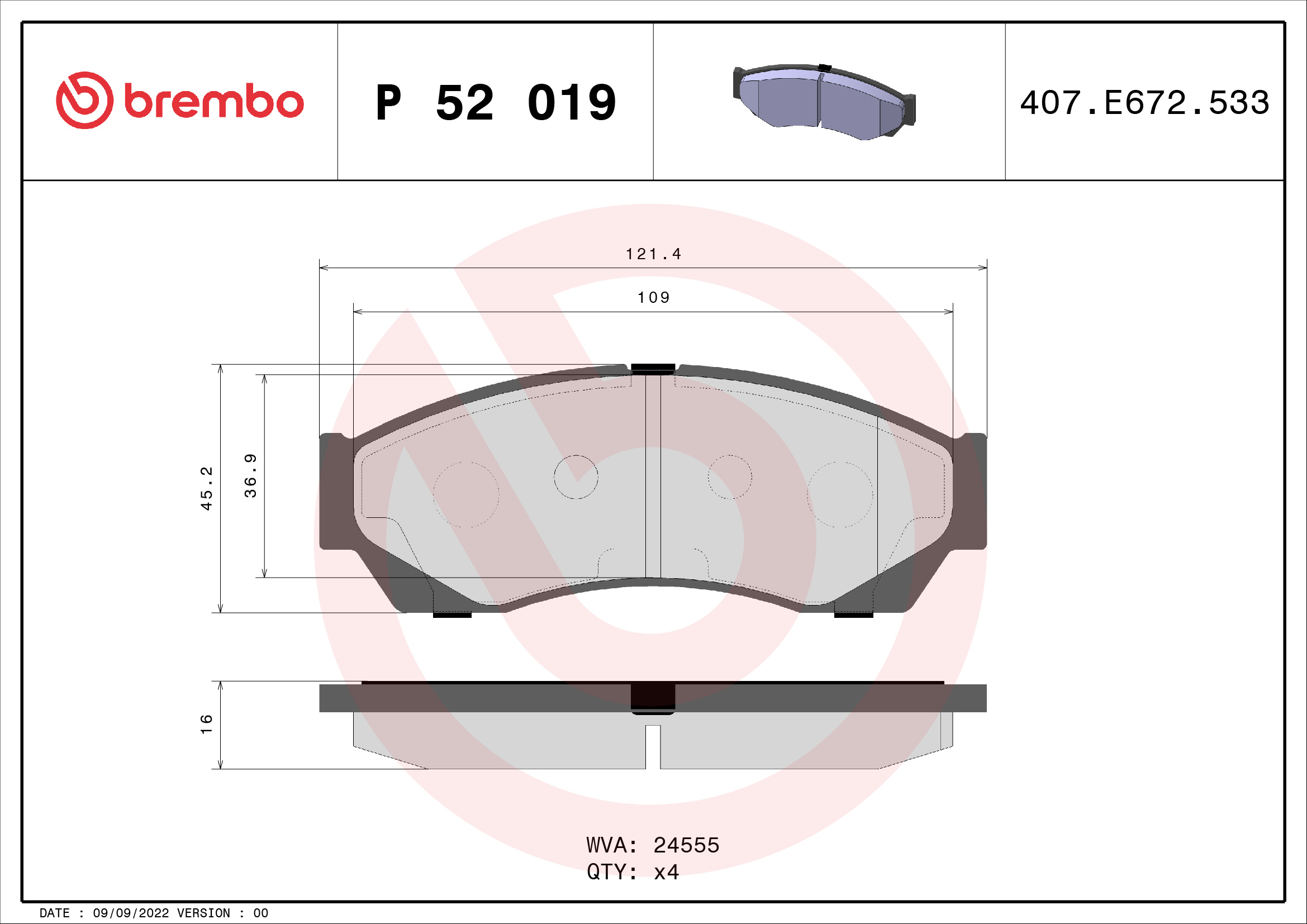 BREMBO Első fékbetét P52019_BREMBO