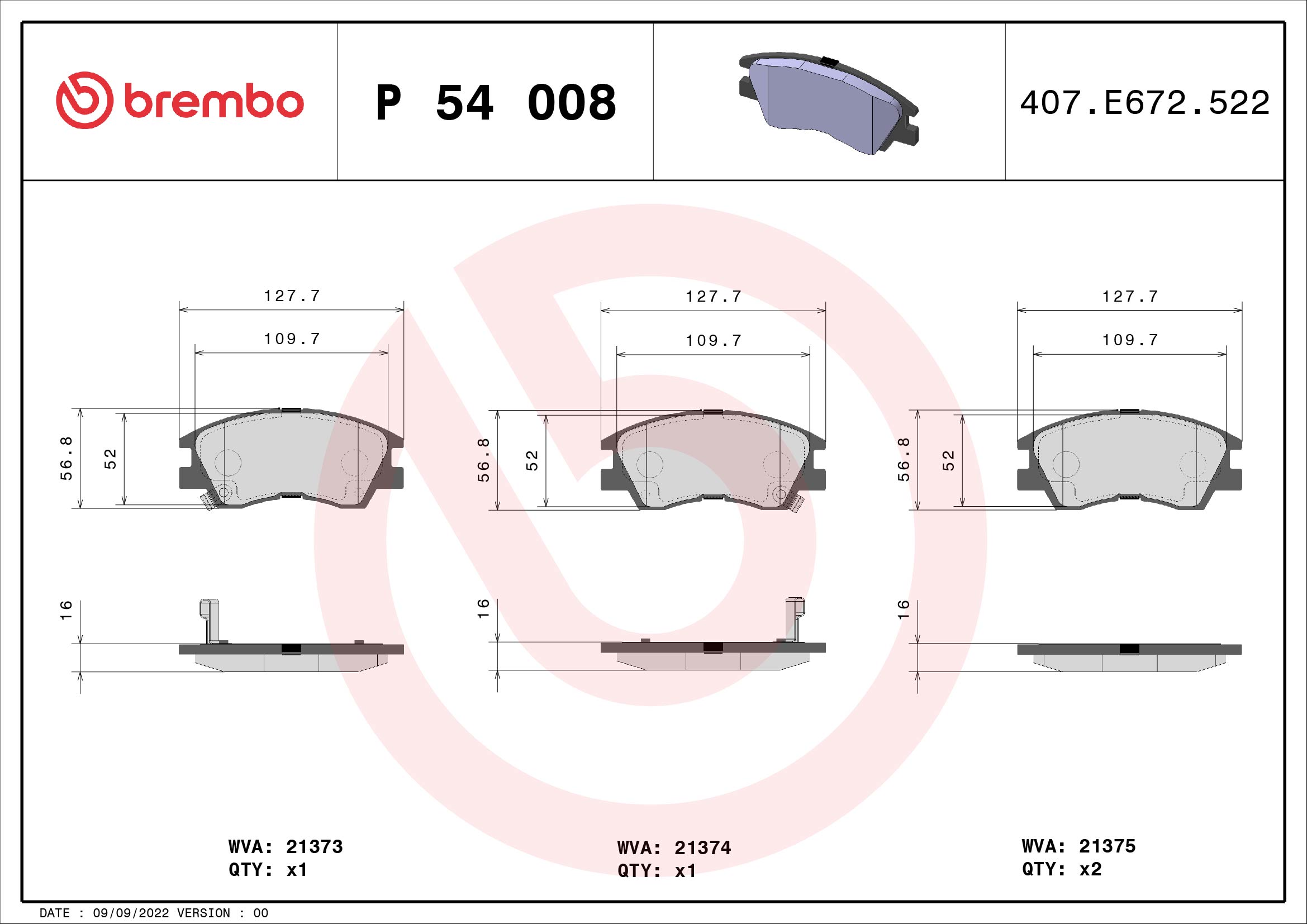 BREMBO Első fékbetét P54008_BREMBO