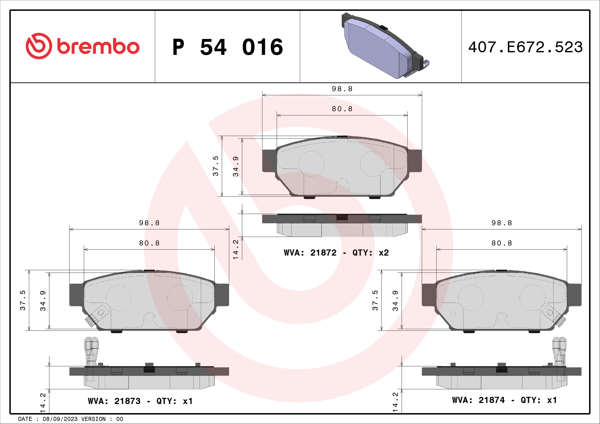 BREMBO Hátsó fékbetét P54016_BREMBO