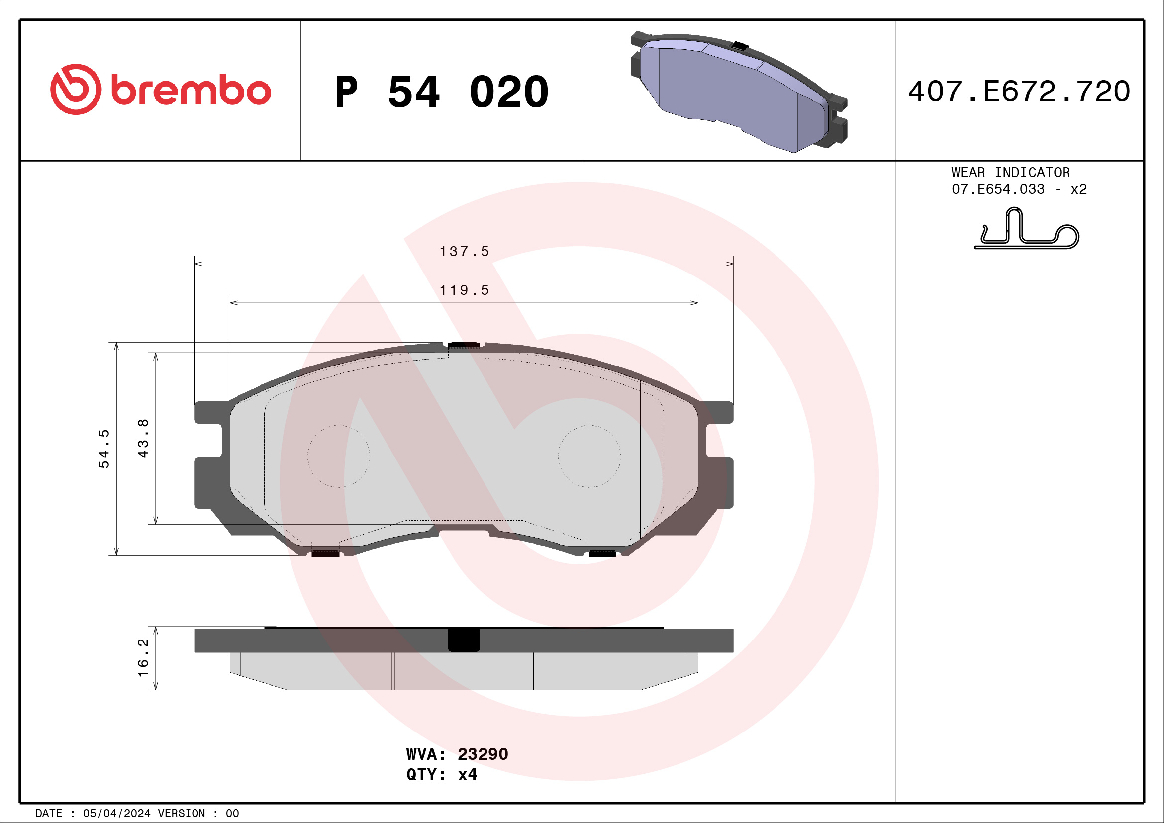 BREMBO Első fékbetét P54020_BREMBO