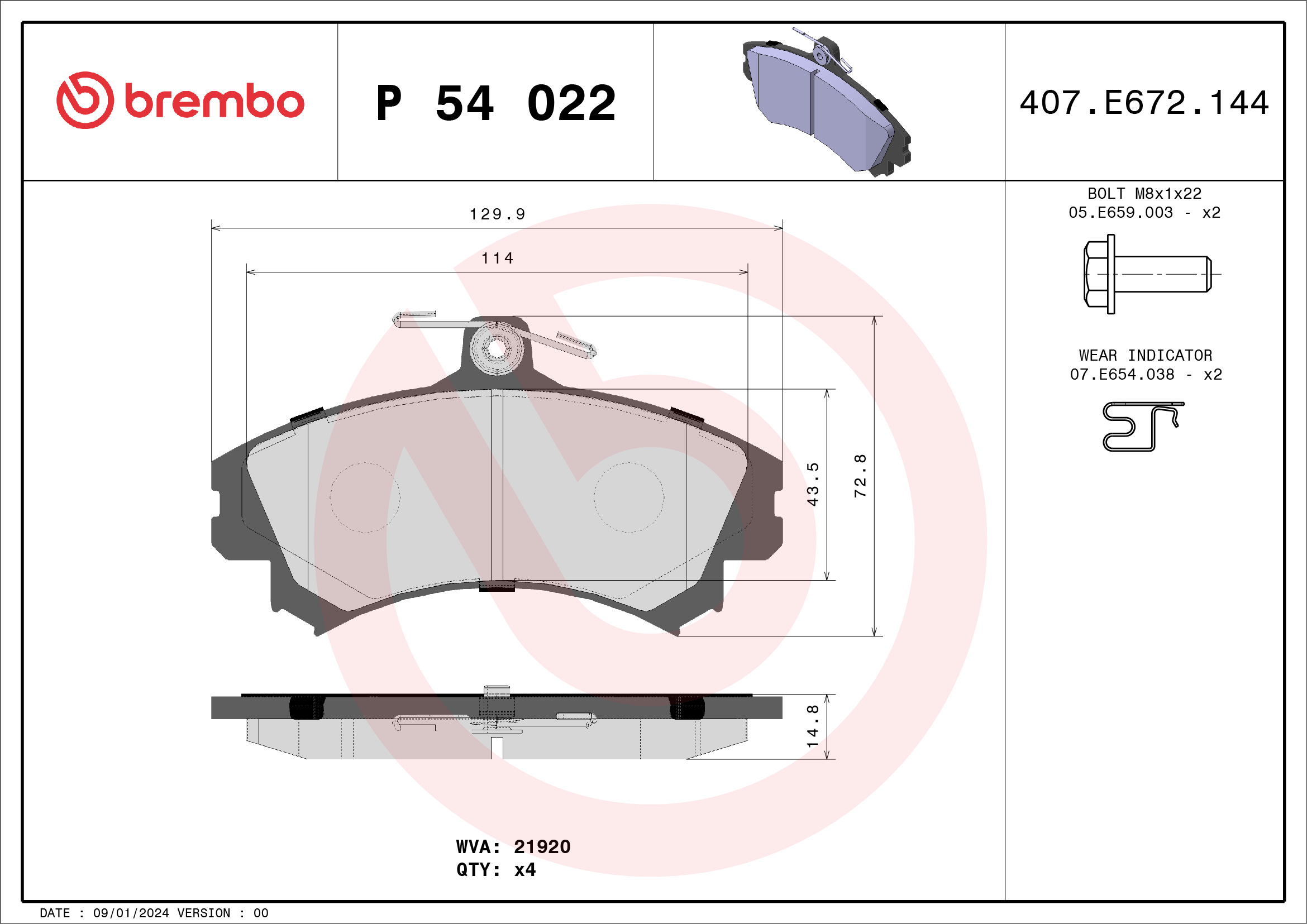 BREMBO Első fékbetét P54022_BREMBO