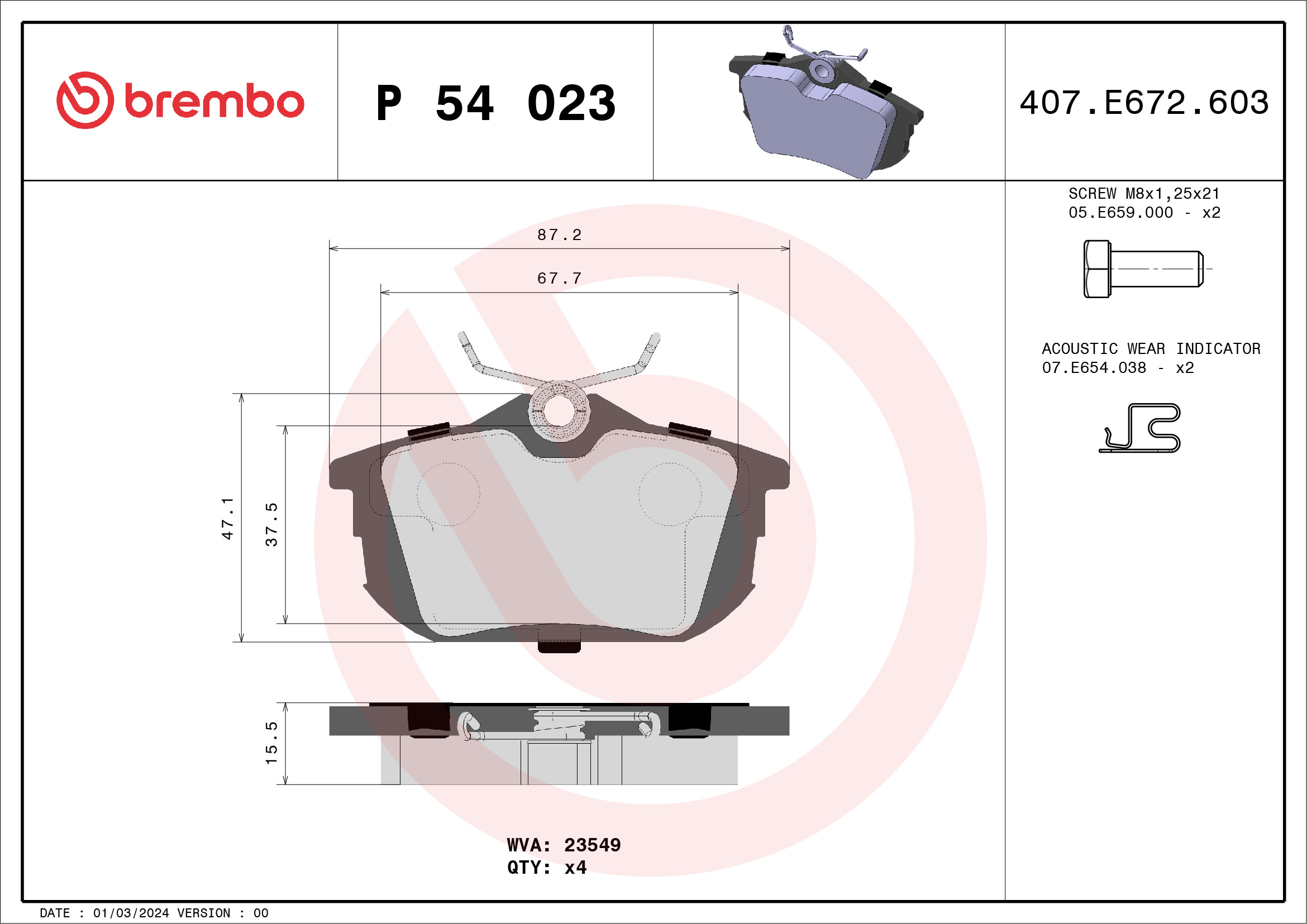 BREMBO Hátsó fékbetét P54023_BREMBO