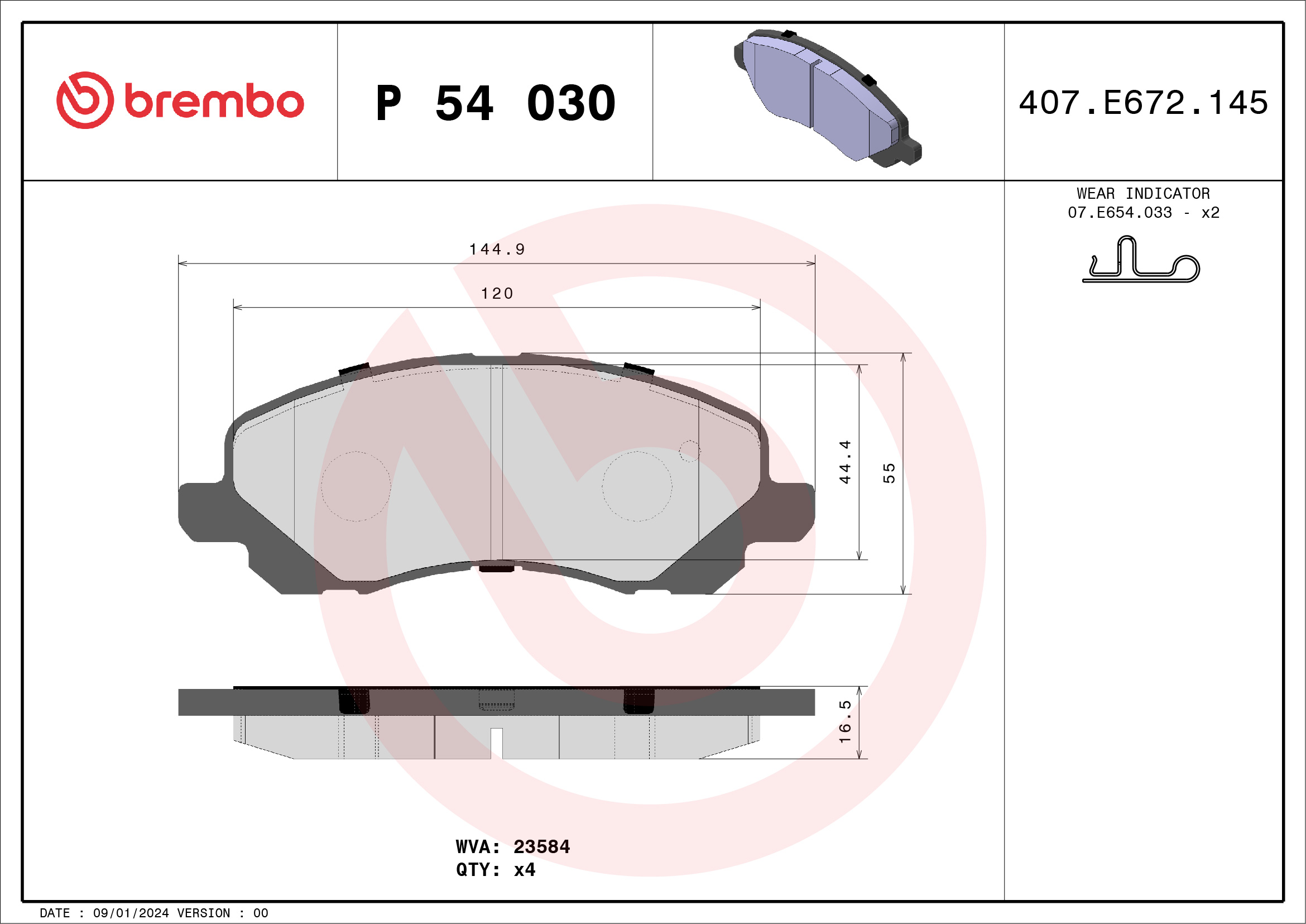 BREMBO Első fékbetét P54030_BREMBO