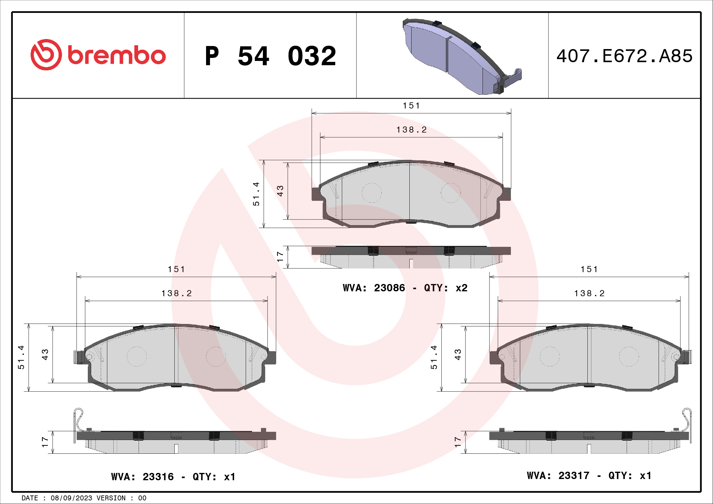 BREMBO Első fékbetét P54032_BREMBO