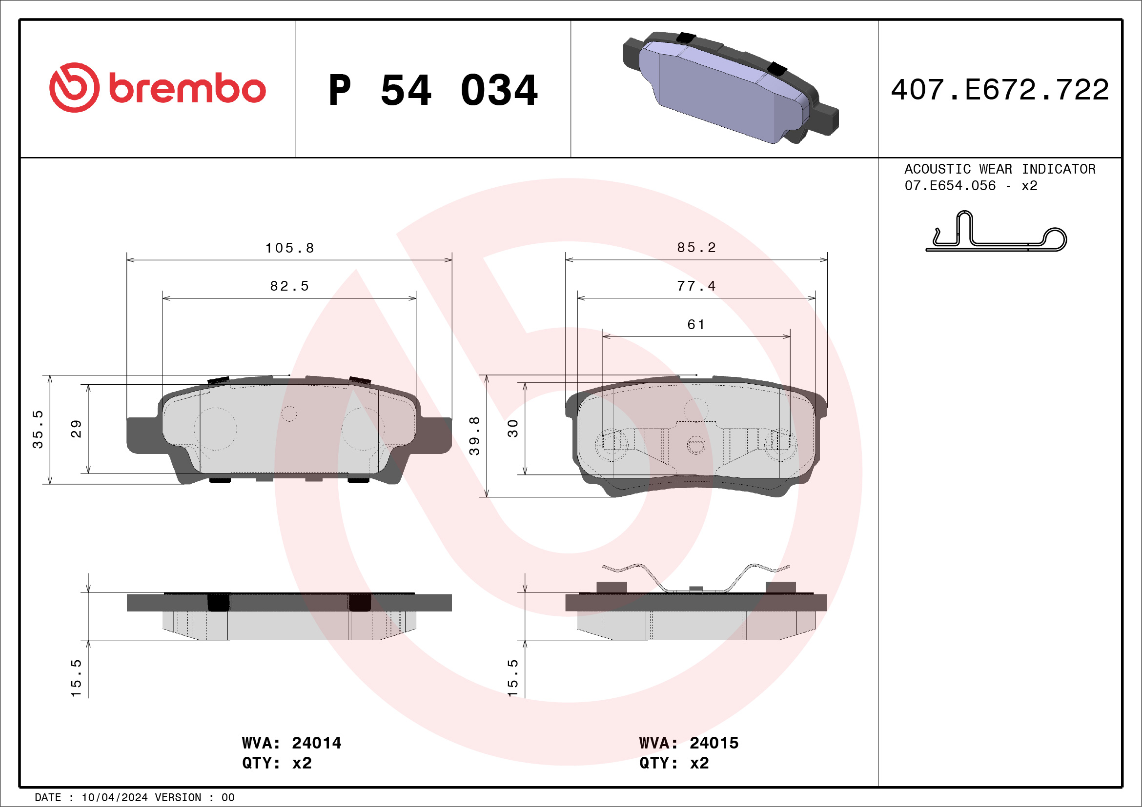 BREMBO Hátsó fékbetét P54034_BREMBO