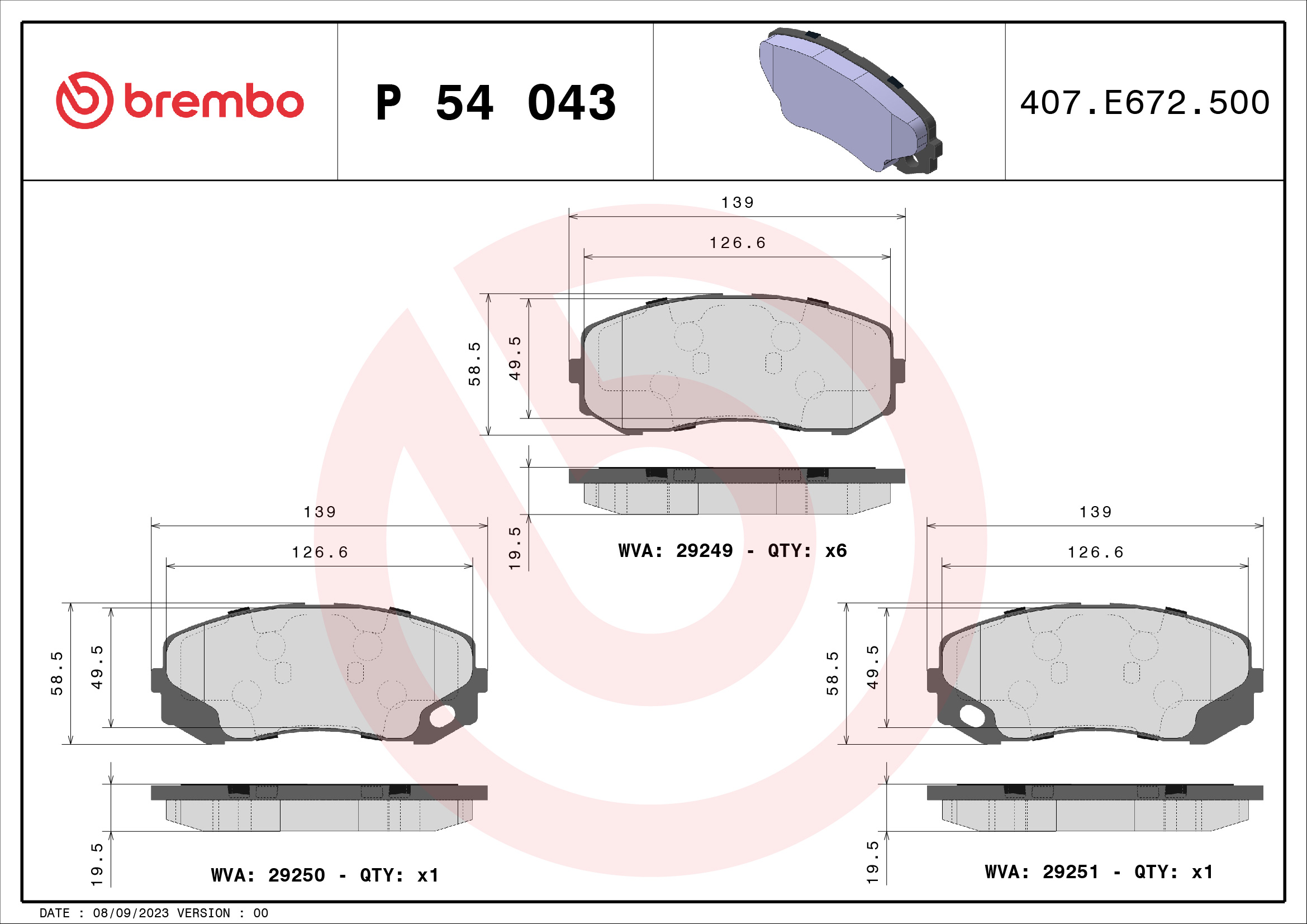 BREMBO Első fékbetét P54043_BREMBO