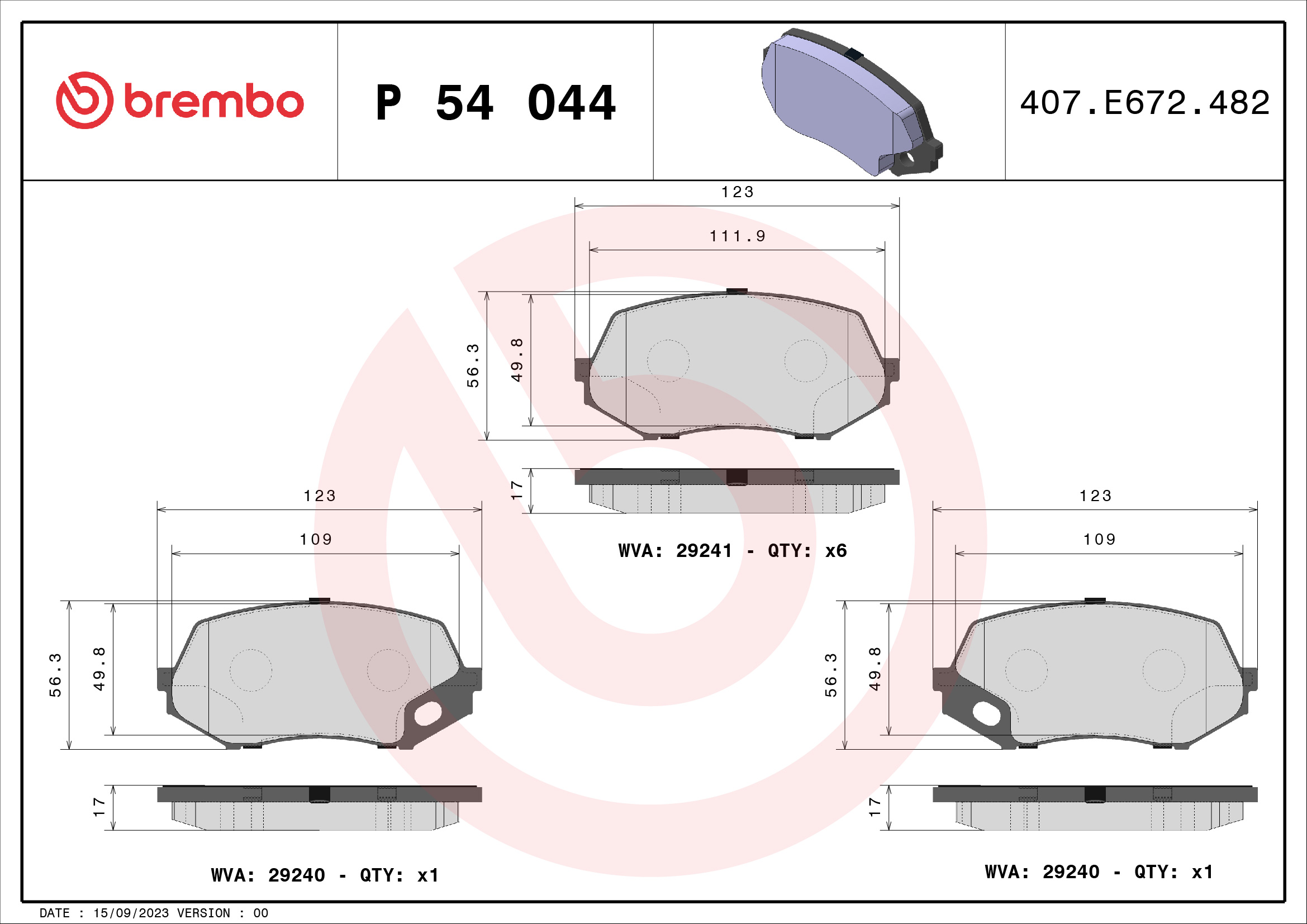 BREMBO Első fékbetét P54044_BREMBO