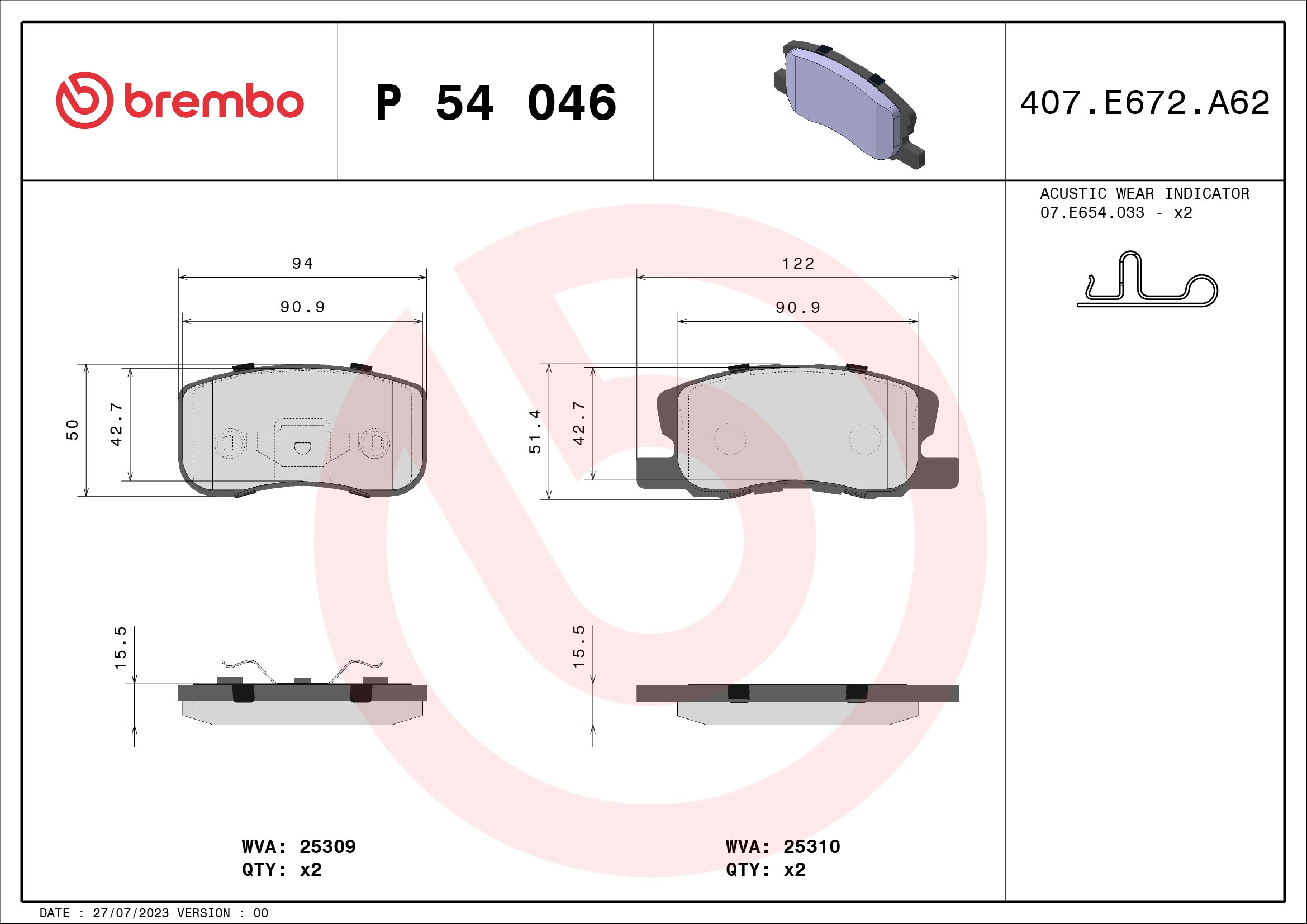 BREMBO Fékbetét, mind P54046_BREMBO