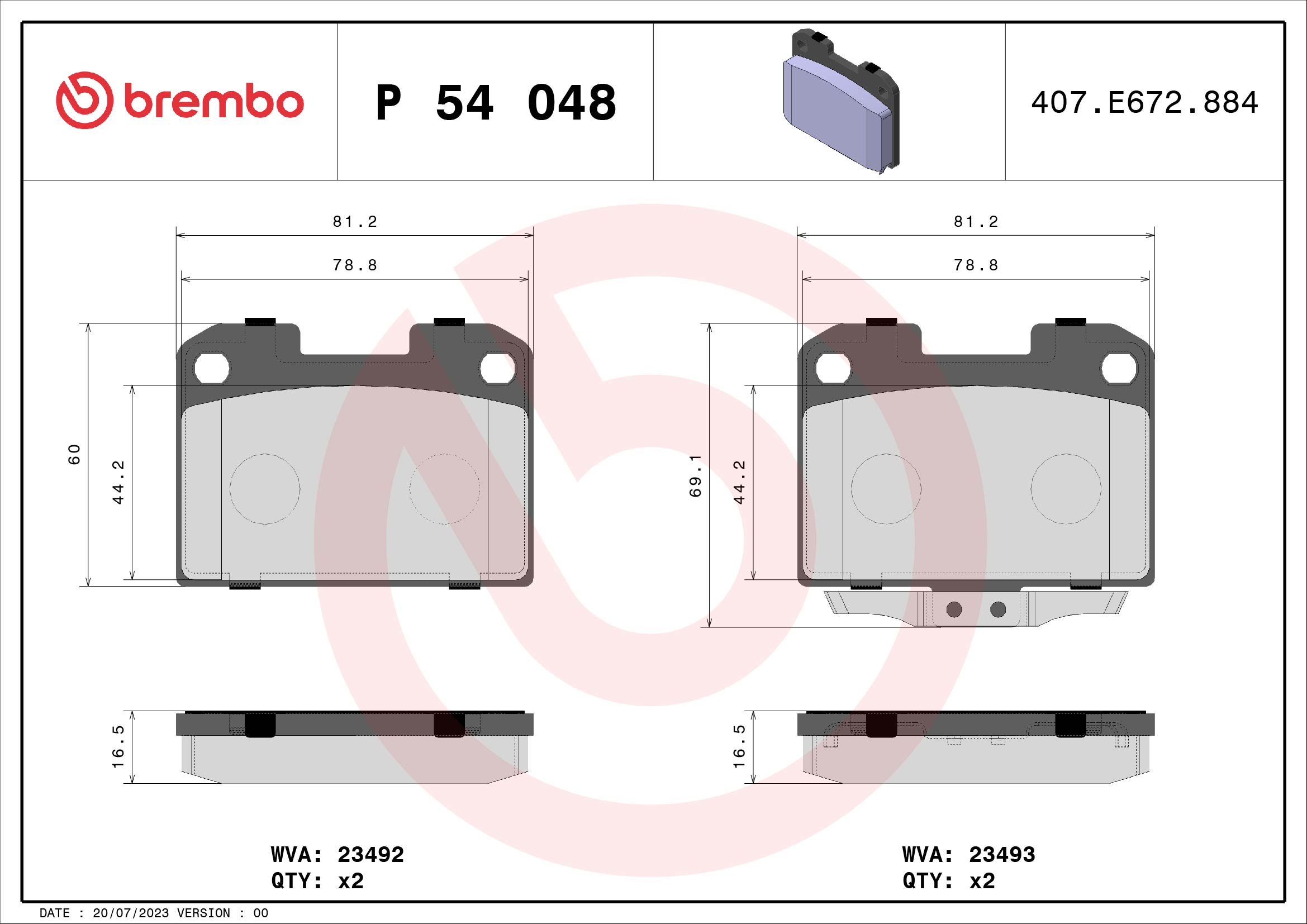 BREMBO Hátsó fékbetét P54048_BREMBO