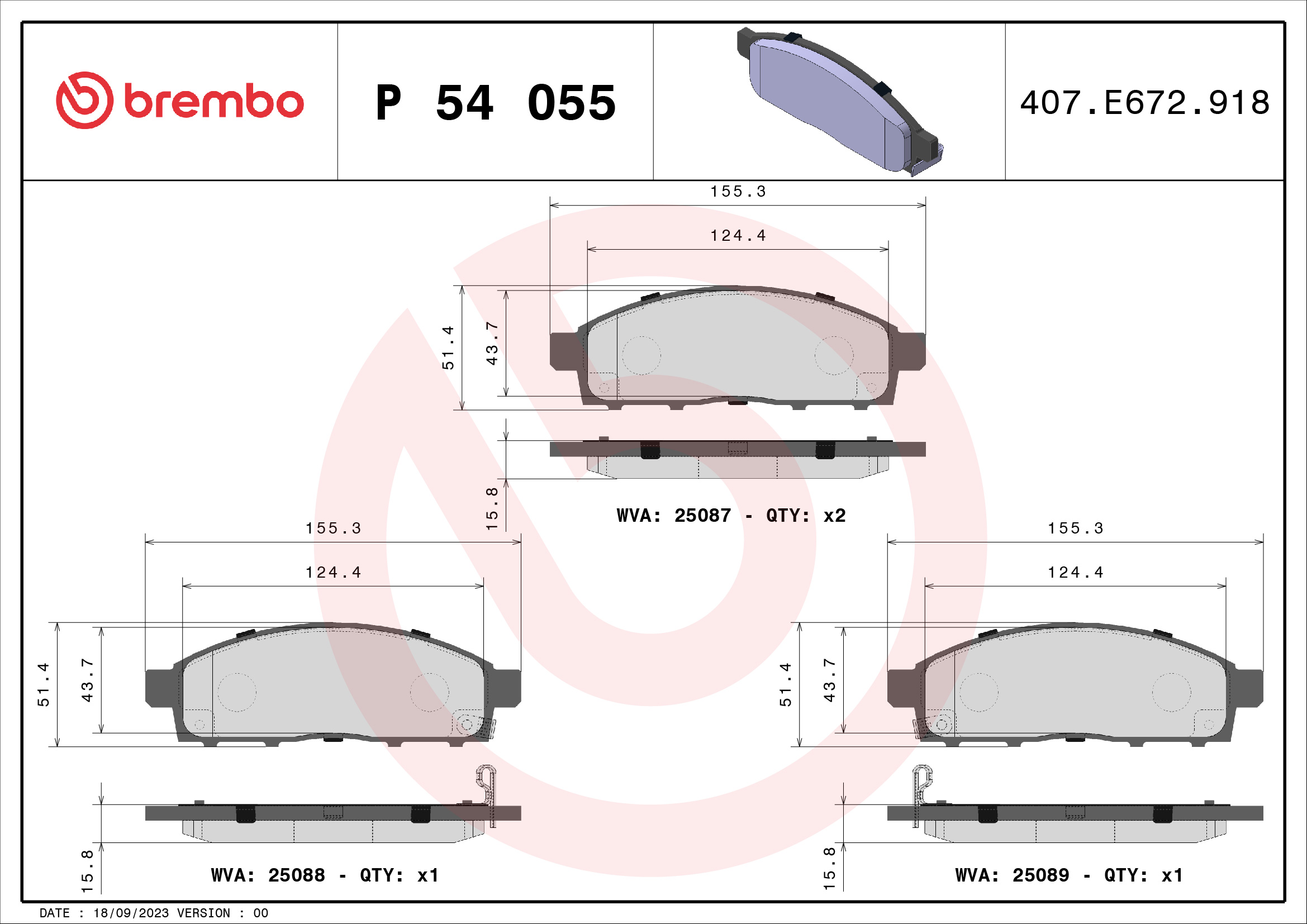 BREMBO Fékbetét, mind P54055_BREMBO