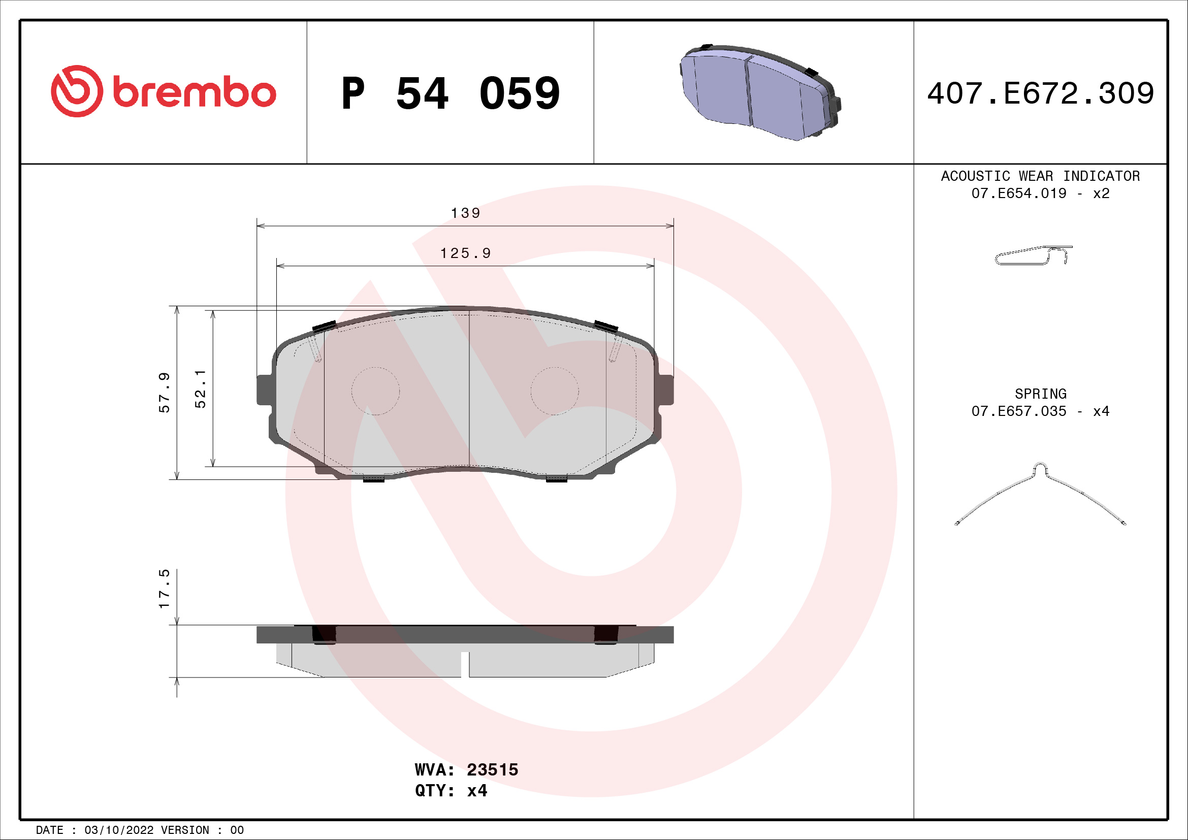 BREMBO Fékbetét, mind P54059_BREMBO