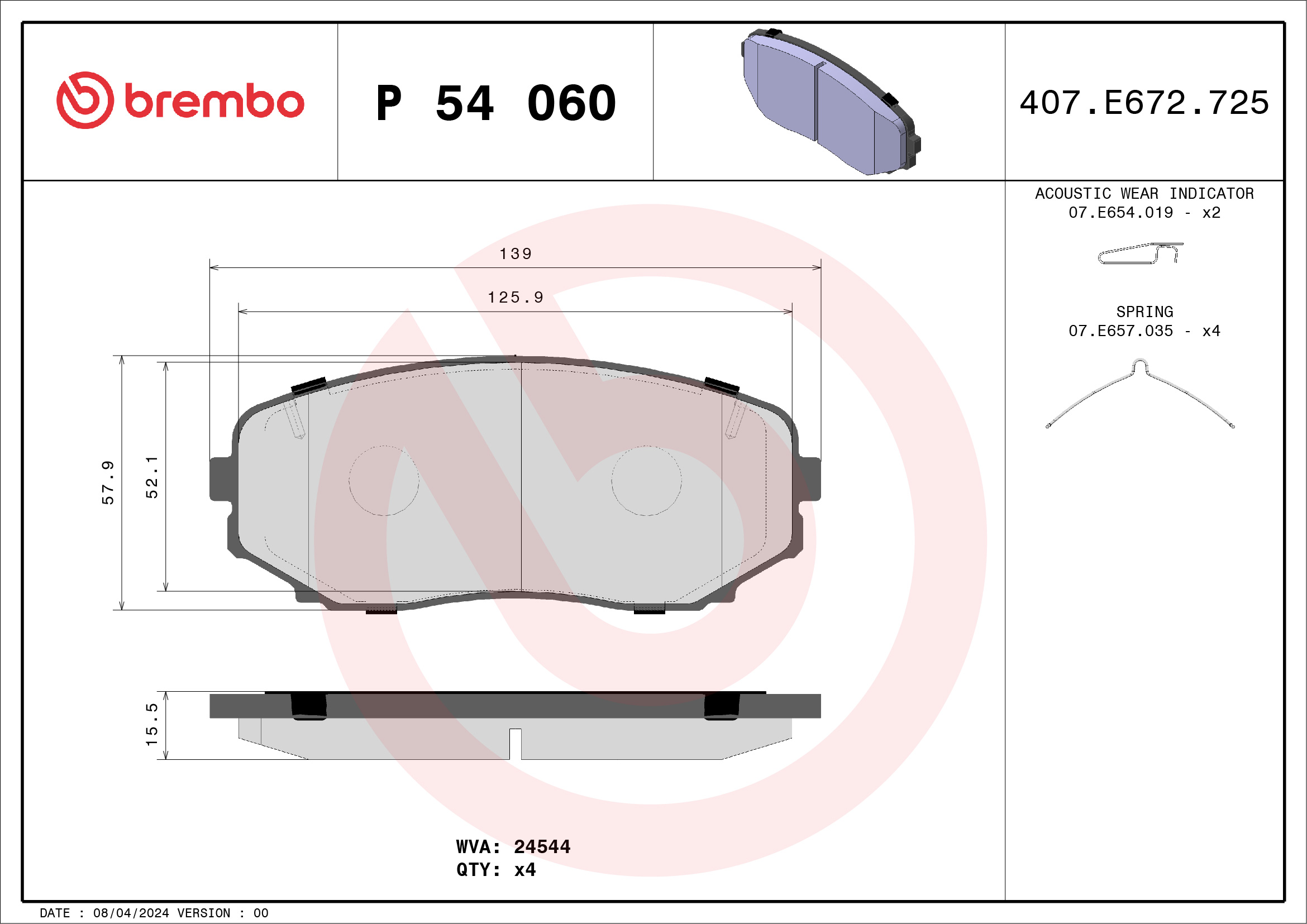 BREMBO Fékbetét, mind P54060_BREMBO