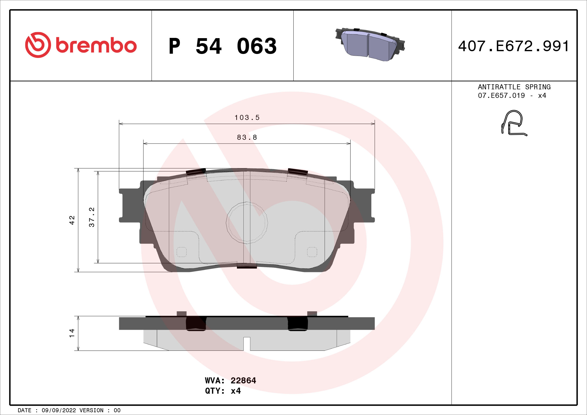 BREMBO Hátsó fékbetét P54063_BREMBO