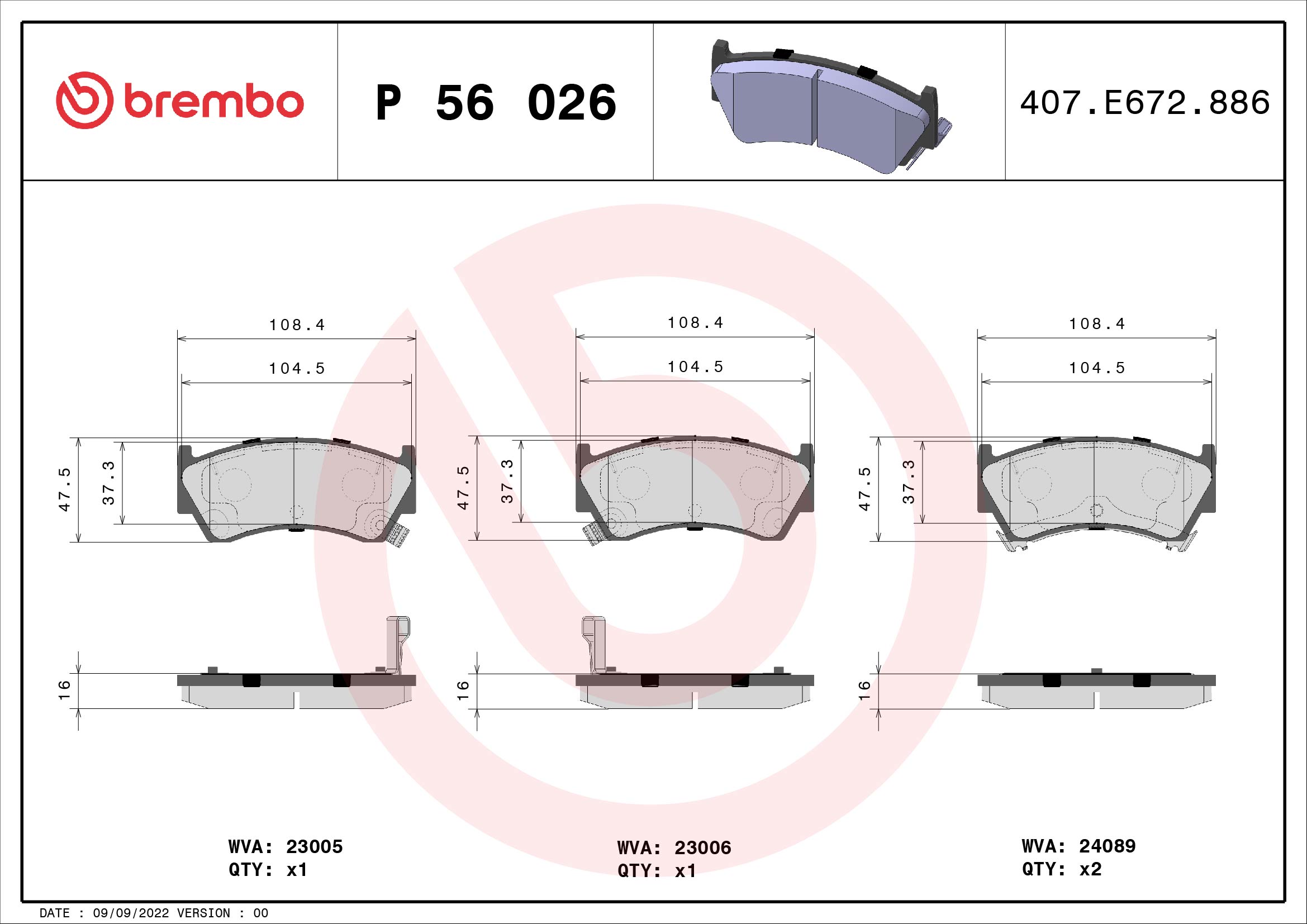 BREMBO Első fékbetét P56026_BREMBO