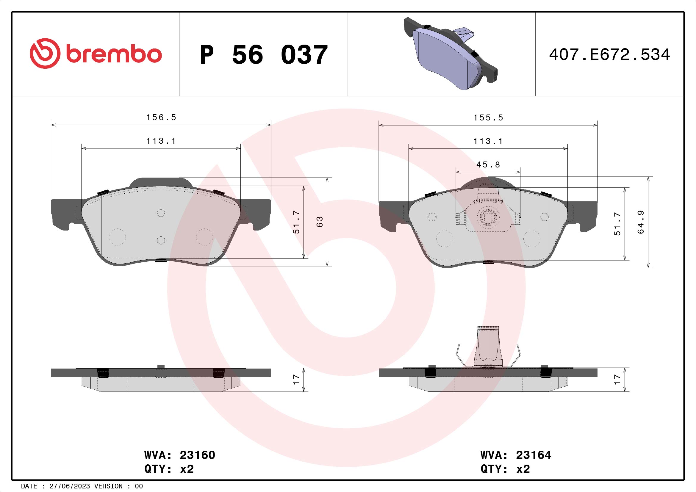 BREMBO Első fékbetét P56037_BREMBO